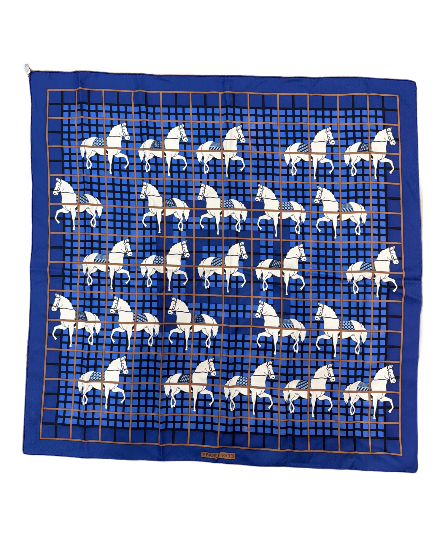 HERMÈS シルクスカーフ ネイビー 中古・古着通販】HERMES (エルメス) シルクスカーフ ネイビー