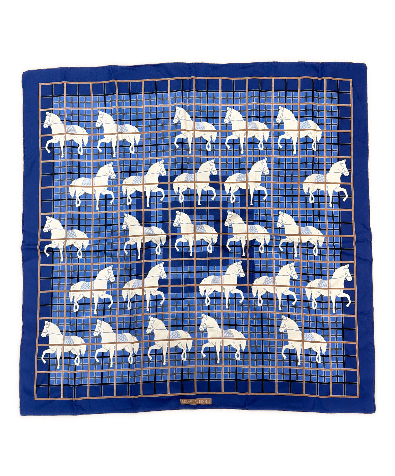 HERMES シルク スカーフ 青色と白色 中古・古着通販】HERMES (エルメス) シルクスカーフ ネイビー