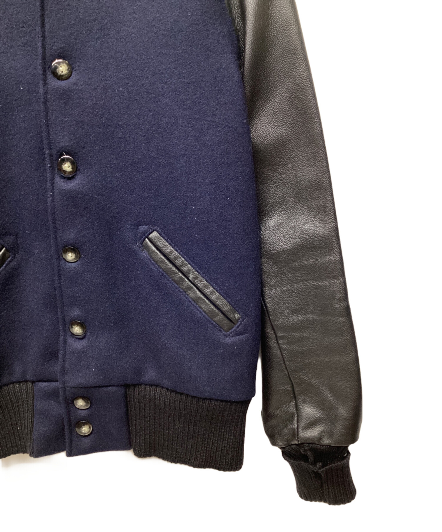 スクーカム　スタジャン サーコート　ネイビーホワイト　サイズ40 USA製 SKOOKUM スクーカム メルトンウール ノーカラー コート