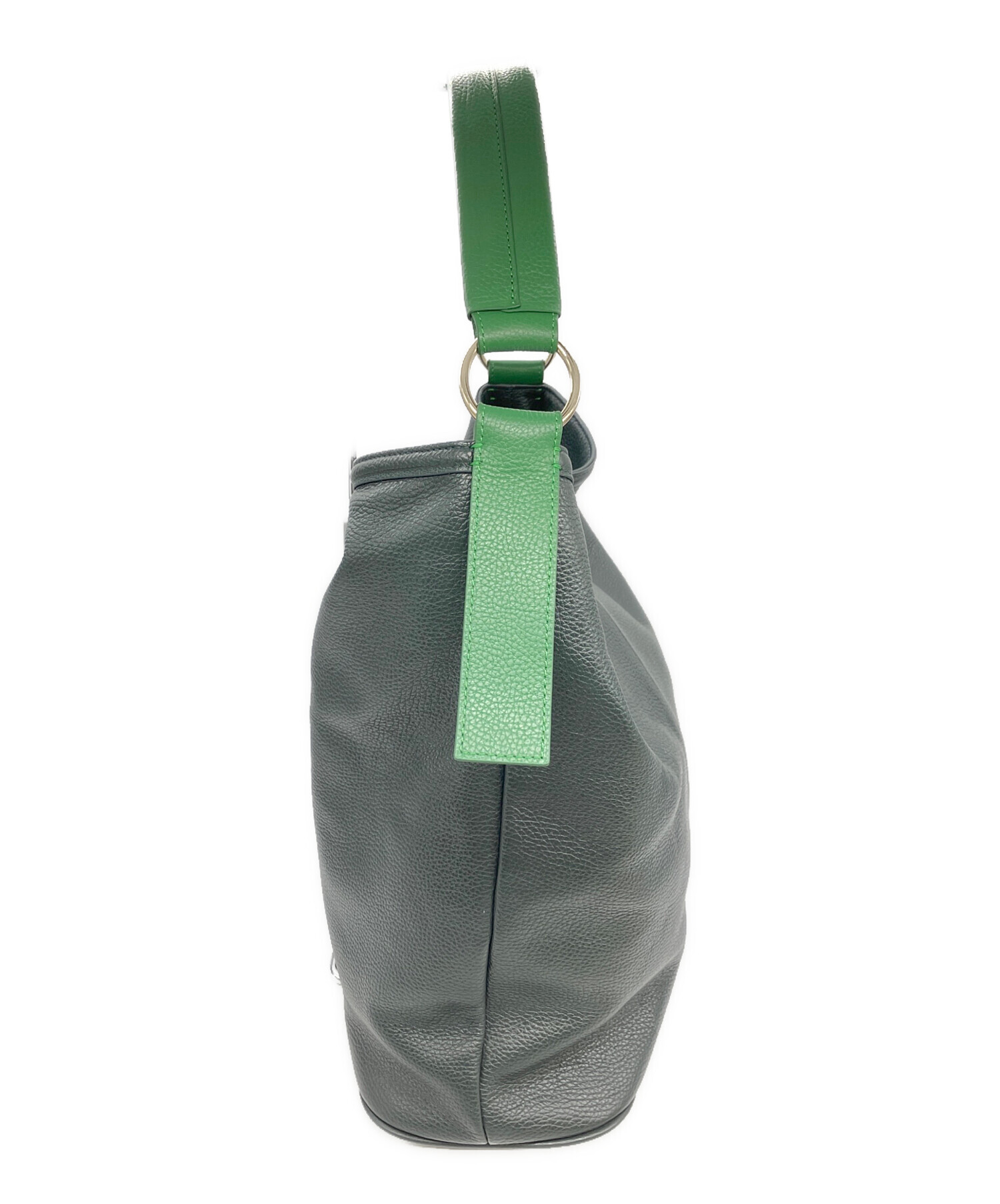 HINC NUNC レザー トートバッグ グリーン 中古・古着通販】HINC NUNC (ヒンクヌンク) レザーショルダーバッグ