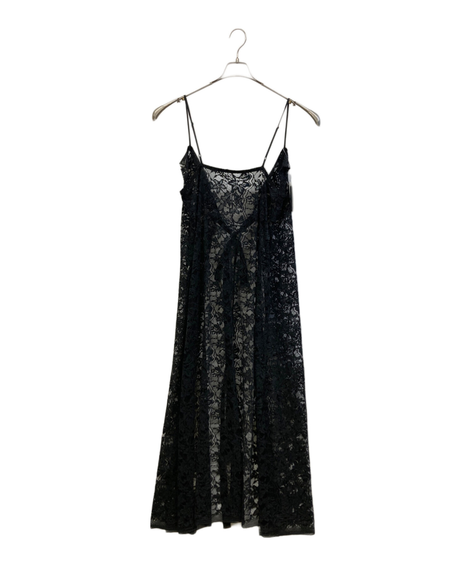 Y's ワイズ チュニック ワンピース レース 切り替え カットソー ブラック 中古・古着通販】Y's (ワイズ) レースワンピース ブラック サイズ:M 未