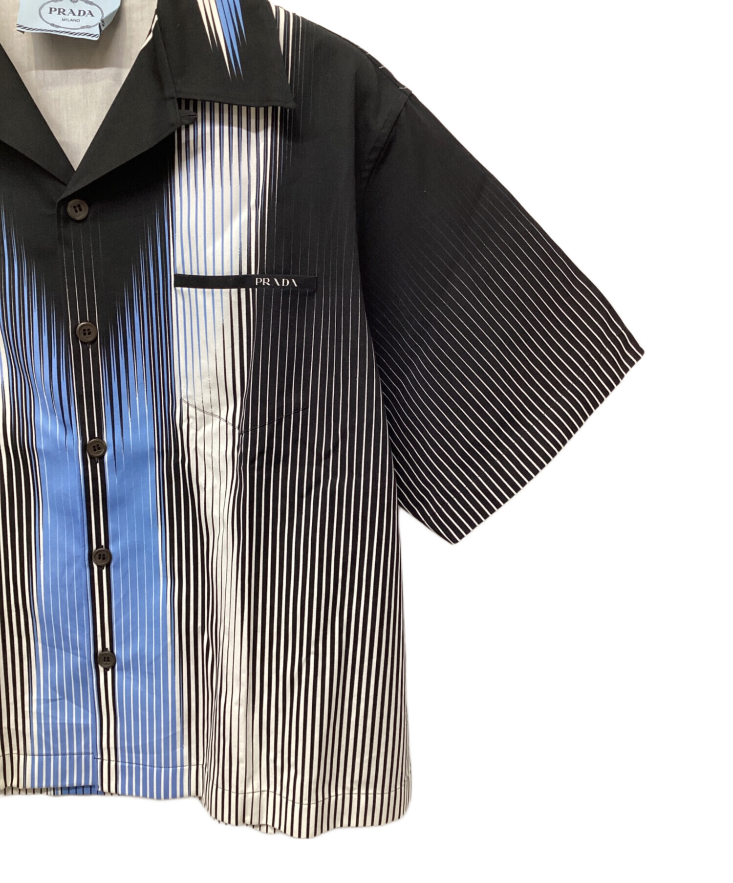 中古・古着通販】PRADA (プラダ) ストライプ 半袖シャツ ブルー