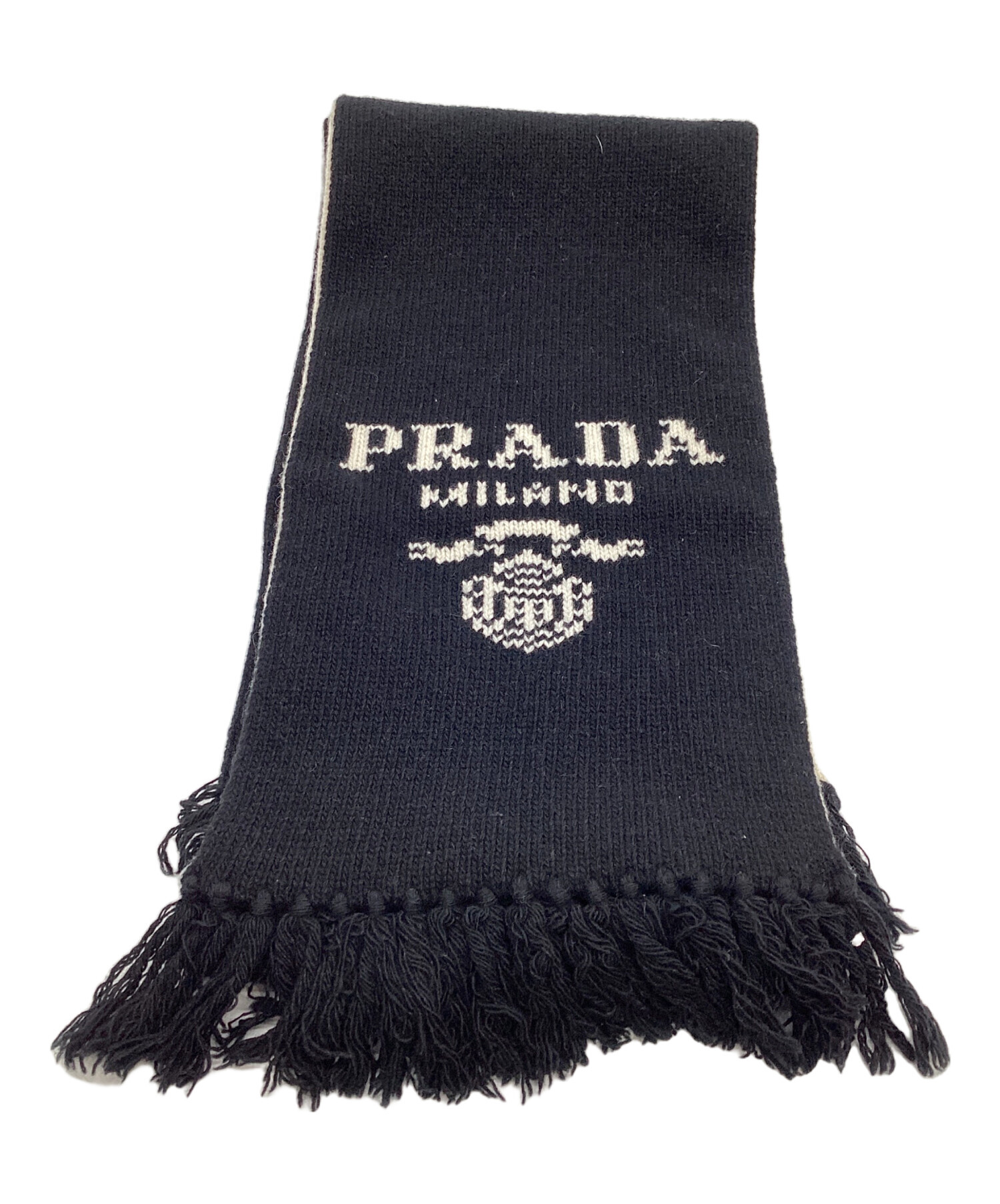 PRADA マフラー　新品未使用 中古・古着通販】PRADA (プラダ) ロゴマフラー ブラック×ホワイト