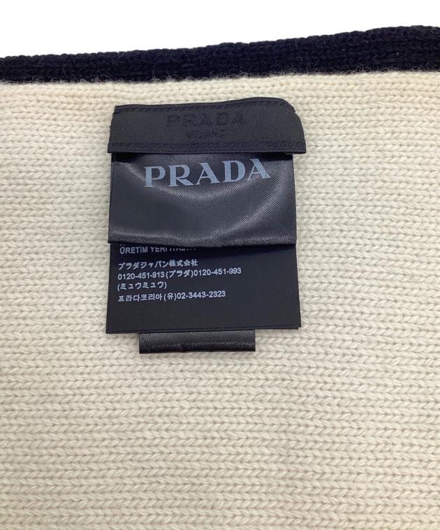 中古・古着通販】PRADA (プラダ) ロゴマフラー ブラック×ホワイト