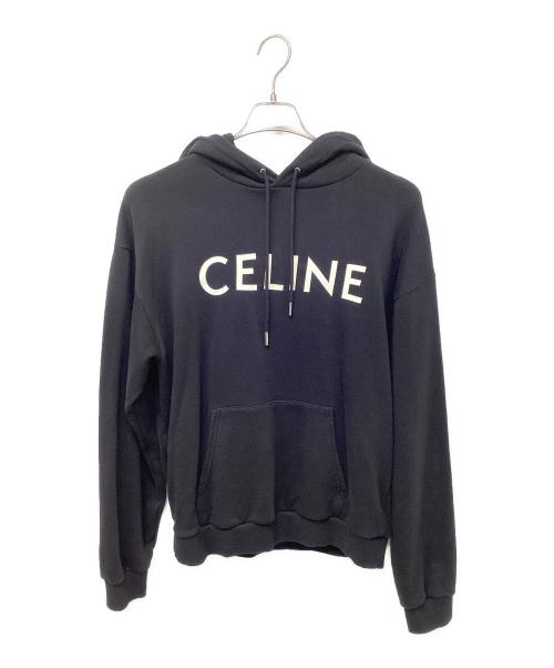 お値下げ　CELINE パーカー　サイズM ブラック　フードにロゴあり CELINE 黒 フード付きパーカー