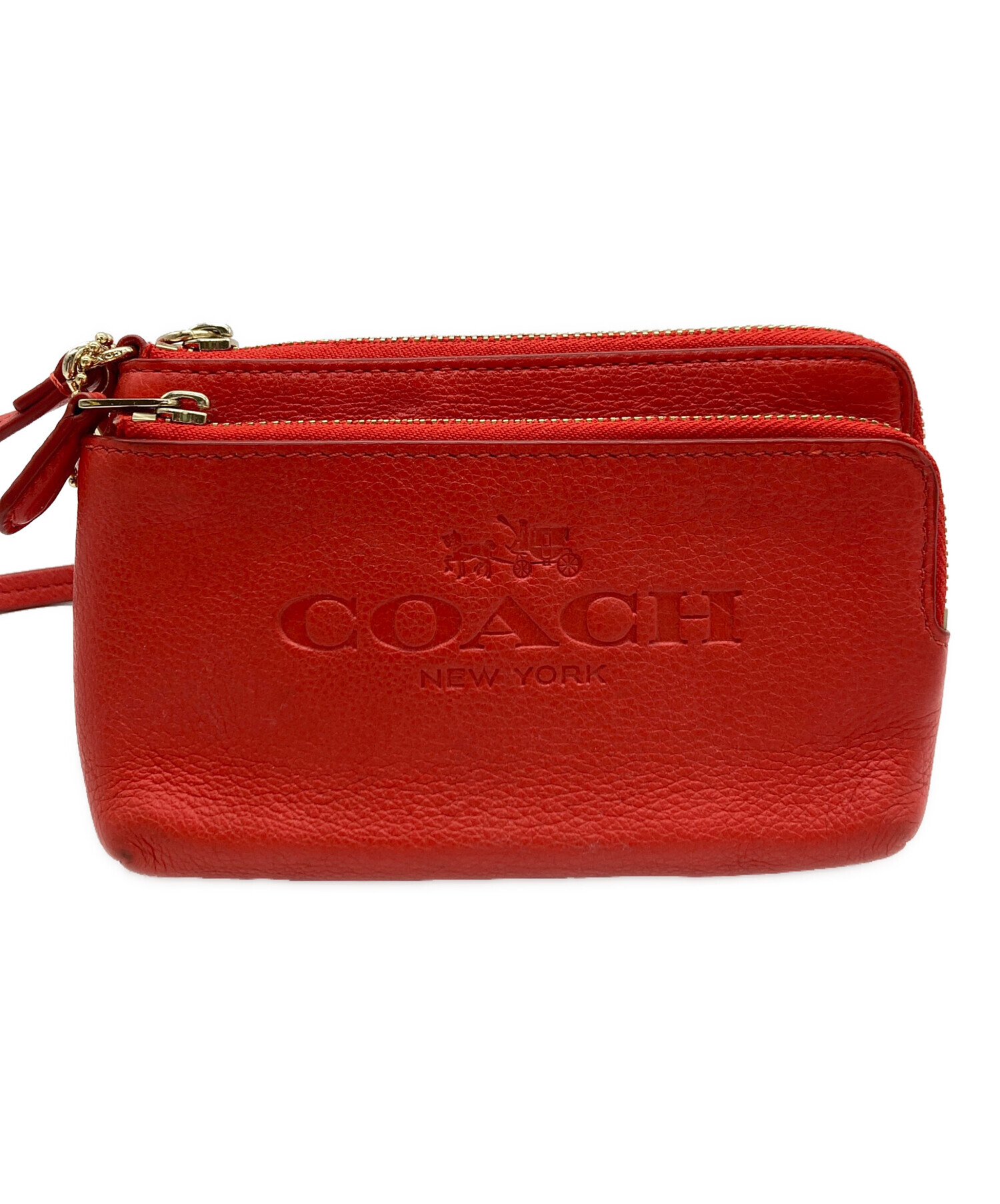 コーチ COACH ヘリテージストライプ デミポーチ ミニバック 赤 中古・古着通販】COACH (コーチ) ストラップミニポーチ レッド