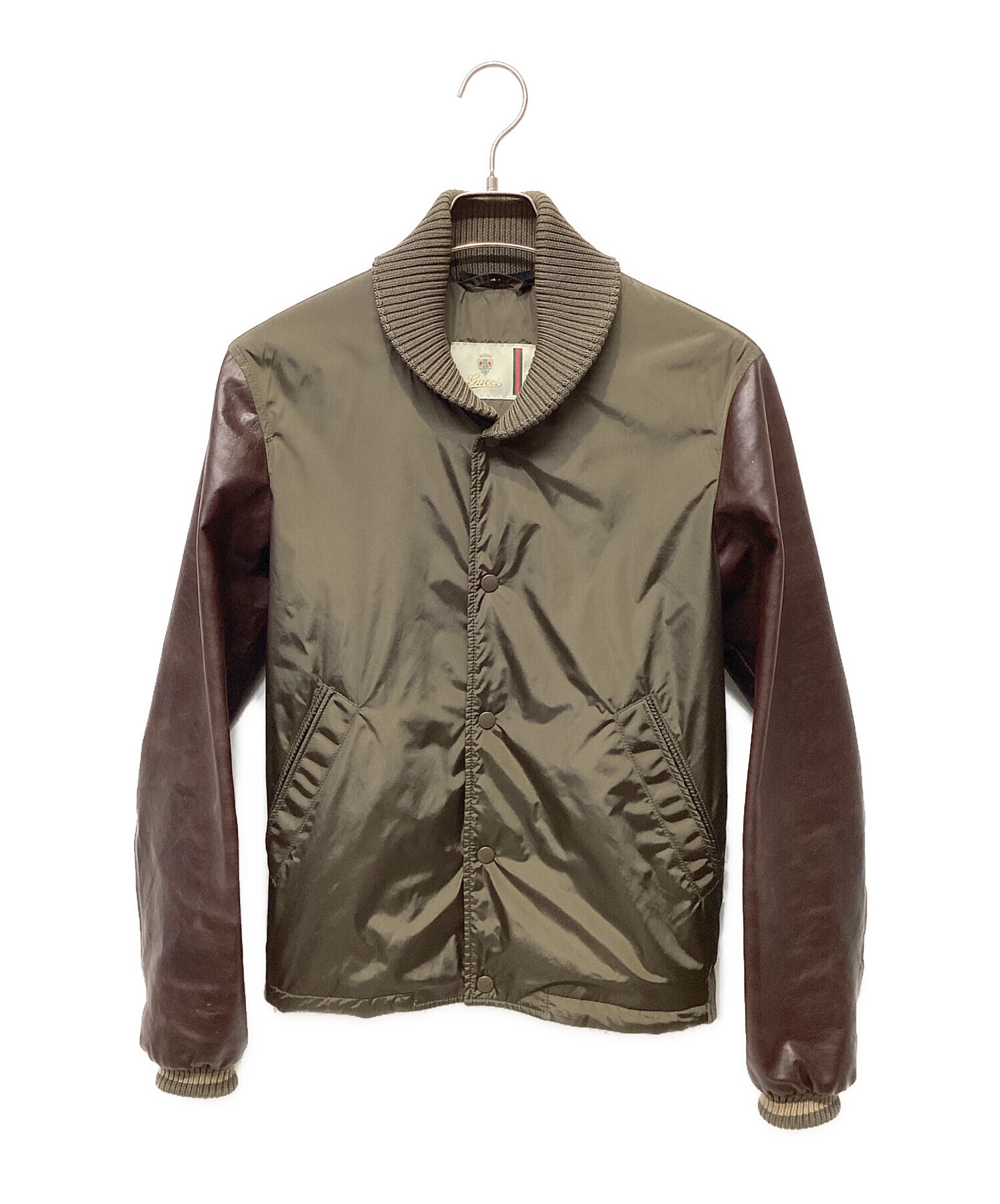 中古・古着通販】GUCCI (グッチ) レザー切替ナイロンブルゾン ブラウン
