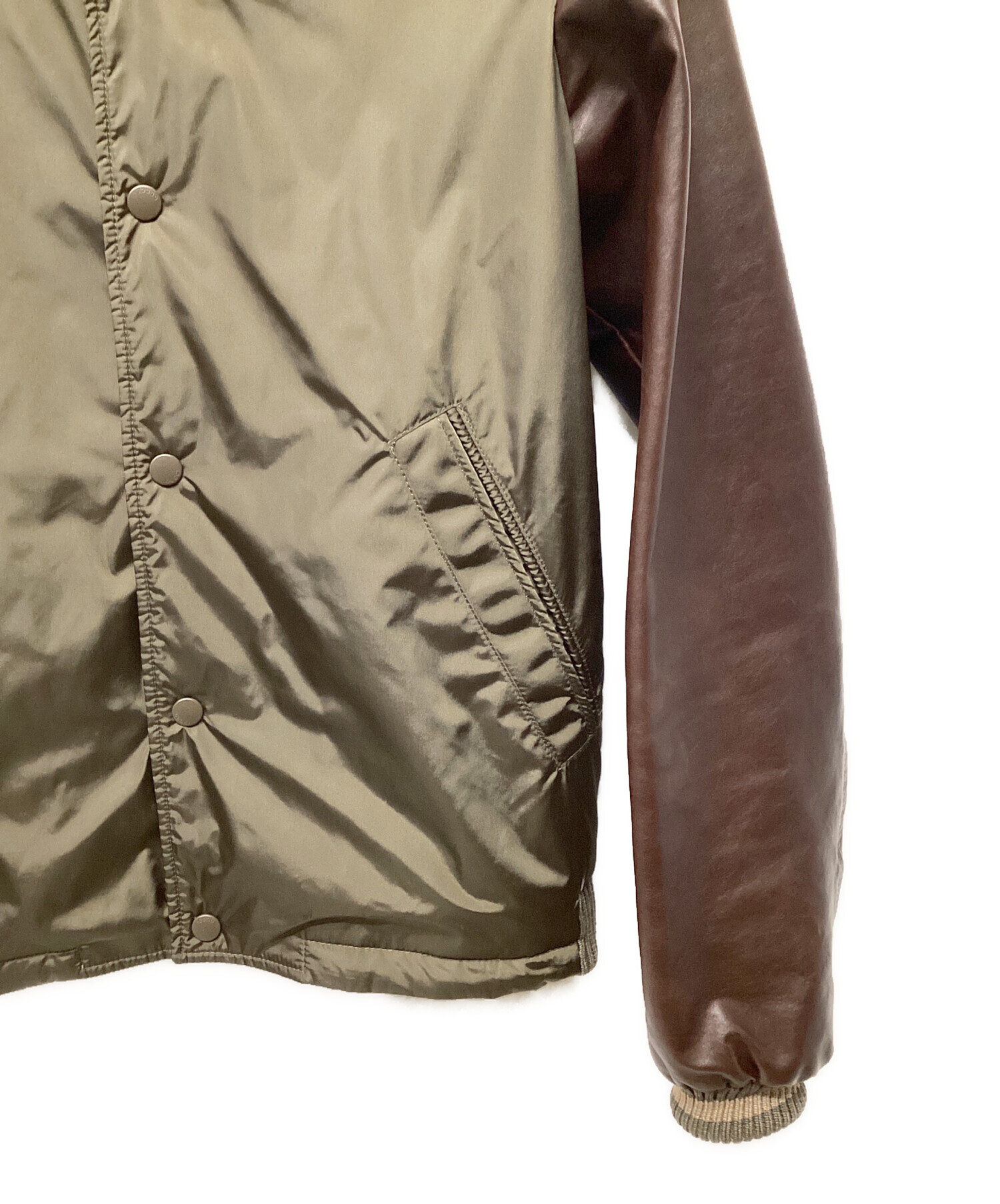 中古・古着通販】GUCCI (グッチ) レザー切替ナイロンブルゾン ブラウン