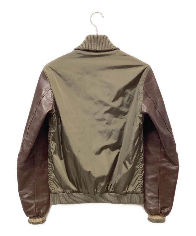 中古・古着通販】GUCCI (グッチ) レザー切替ナイロンブルゾン ブラウン