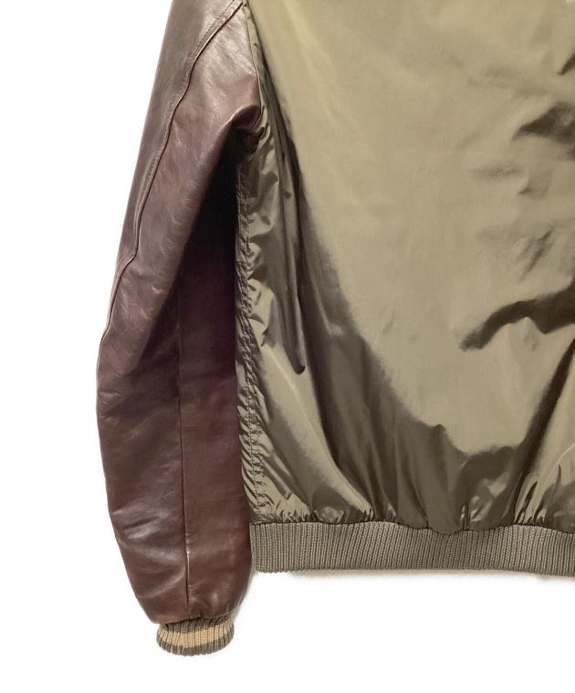 中古・古着通販】GUCCI (グッチ) レザー切替ナイロンブルゾン ブラウン