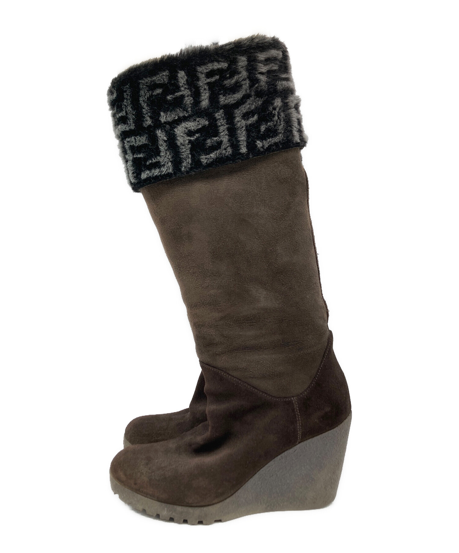 FENDI フェンディ イタリヤ製 FFロゴ ロング ムートン ブーツ23cm 中古・古着通販】FENDI (フェンディ) ロングブーツ ブラウン サイズ