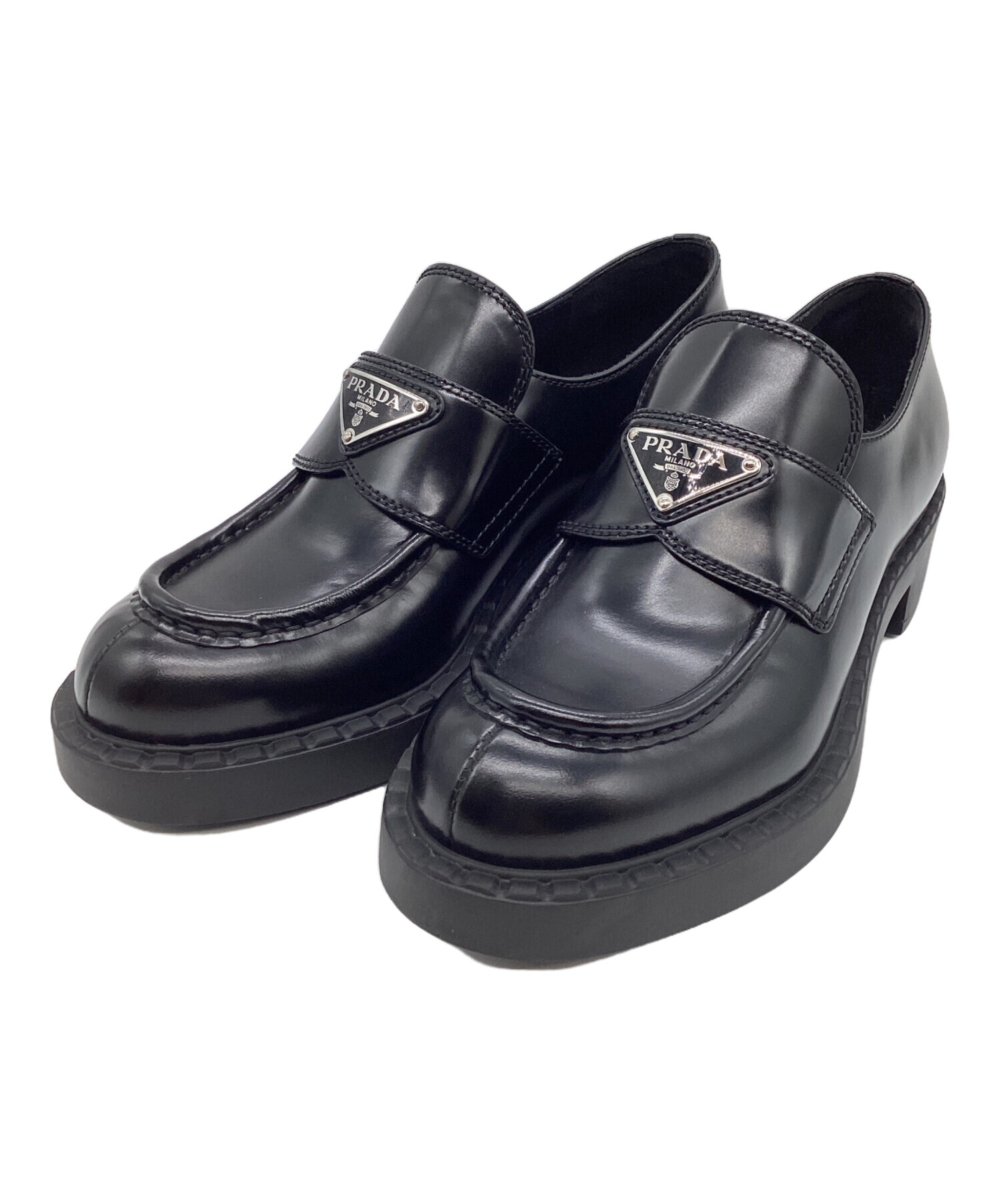 PRADA プラダ チョコレート ブラッシュドレザー ローファー　36 良品 中古・古着通販】PRADA (プラダ) チョコレート ブラッシュドレザー