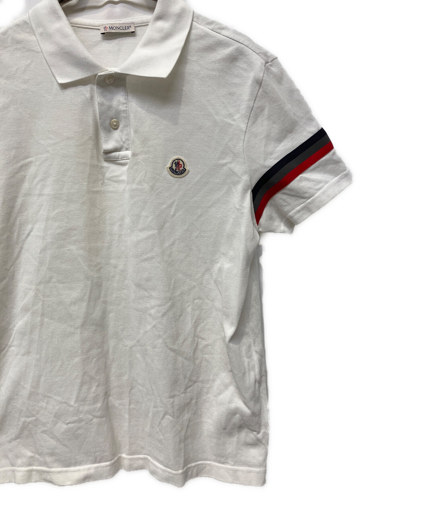 中古・古着通販】MONCLER (モンクレール) ポロシャツ ホワイト 中古・古着通販】MONCLER (モンクレール) ポロシャツ ホワイト