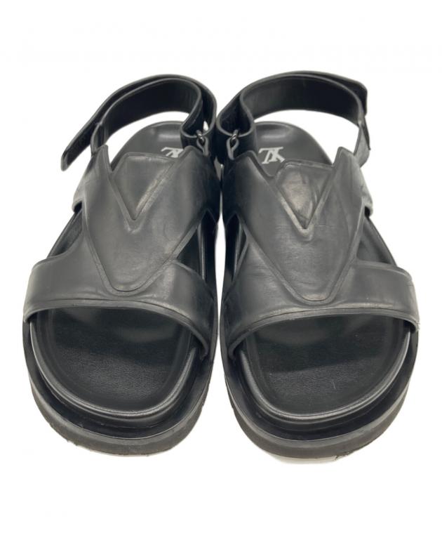 LOUIS VUITTON ブラックレザーサンダル 中古・古着通販】LOUIS VUITTON (ルイ ヴィトン) サンダル ブラック