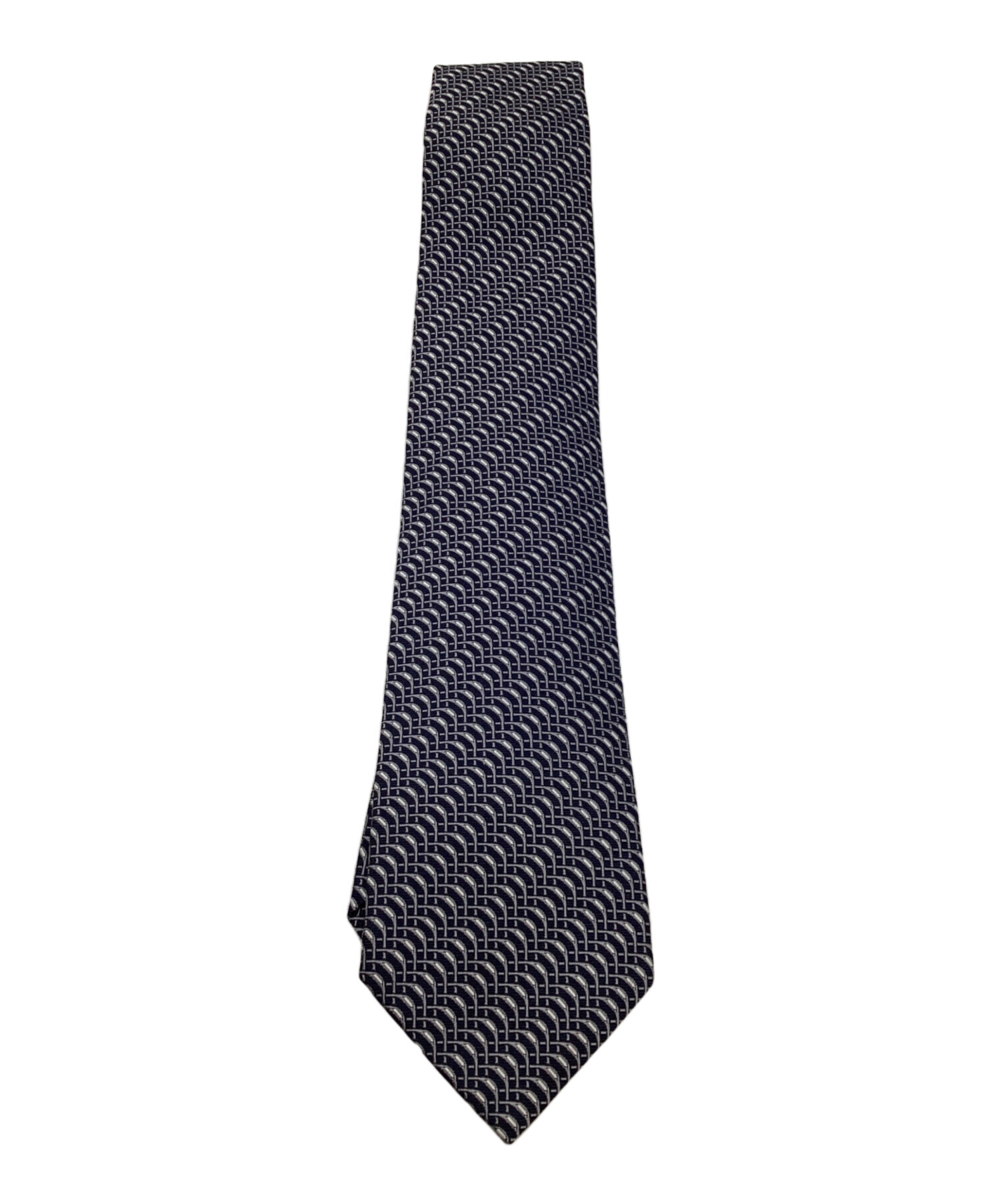 【未使用に近い】エルメス　ネクタイ　H柄　ジャガード　ネイビー　まねきねこ　刺繍 未使用に近い】エルメス ネクタイ H柄 ジャガード ネイビー まねきねこ