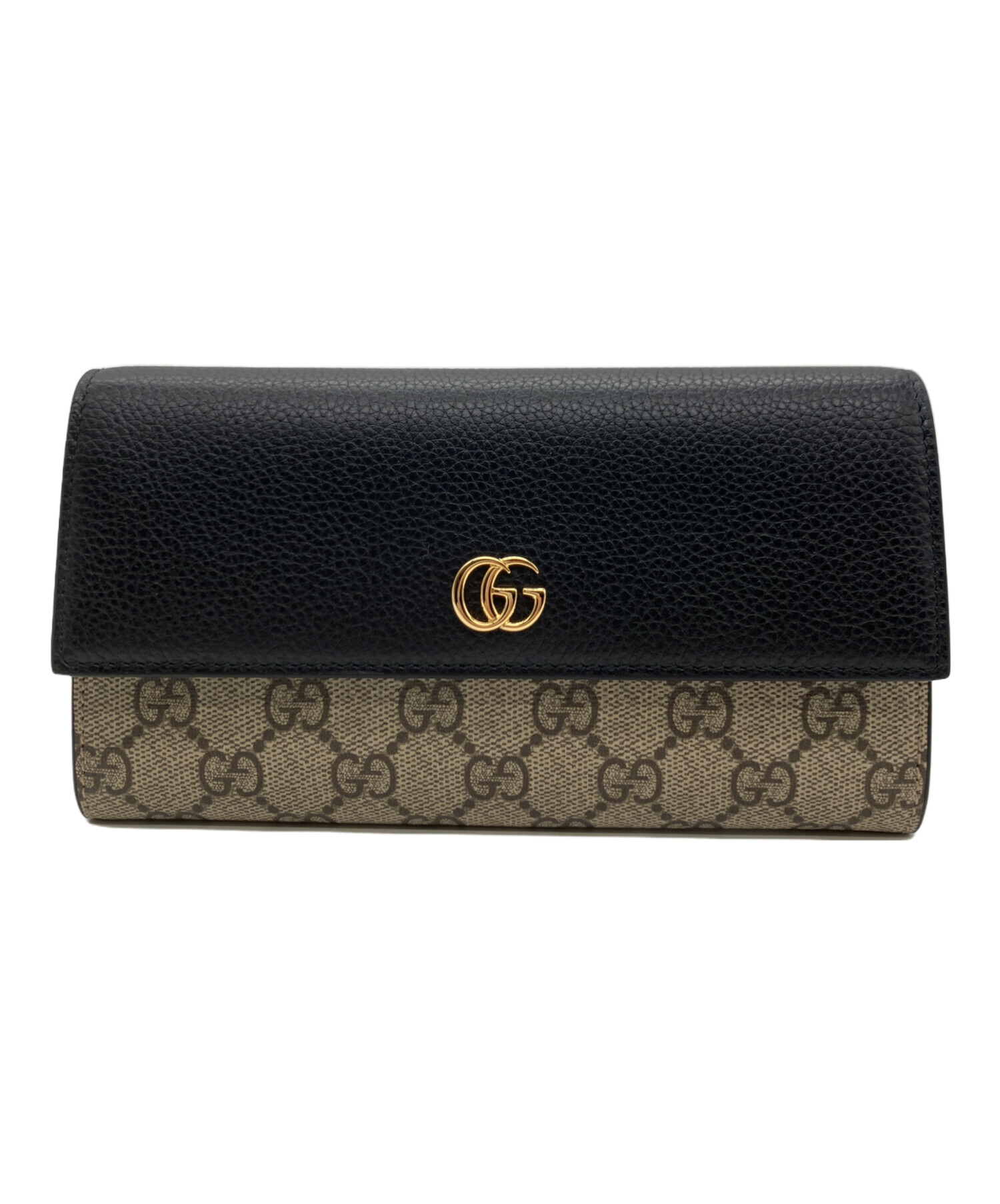 中古・古着通販】GUCCI (グッチ) 2つ折り財布 ブラック×ベージュ 