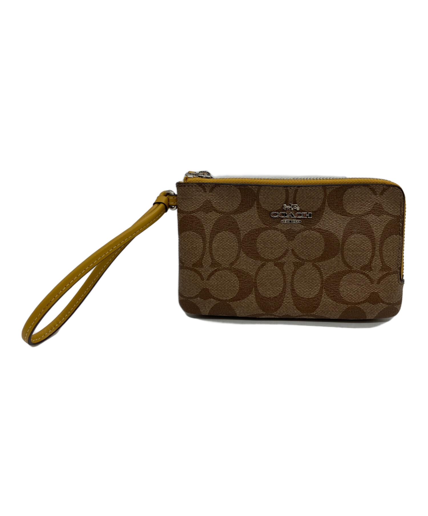中古・古着通販】COACH (コーチ) ポーチ ベージュ×イエロー｜ブランド