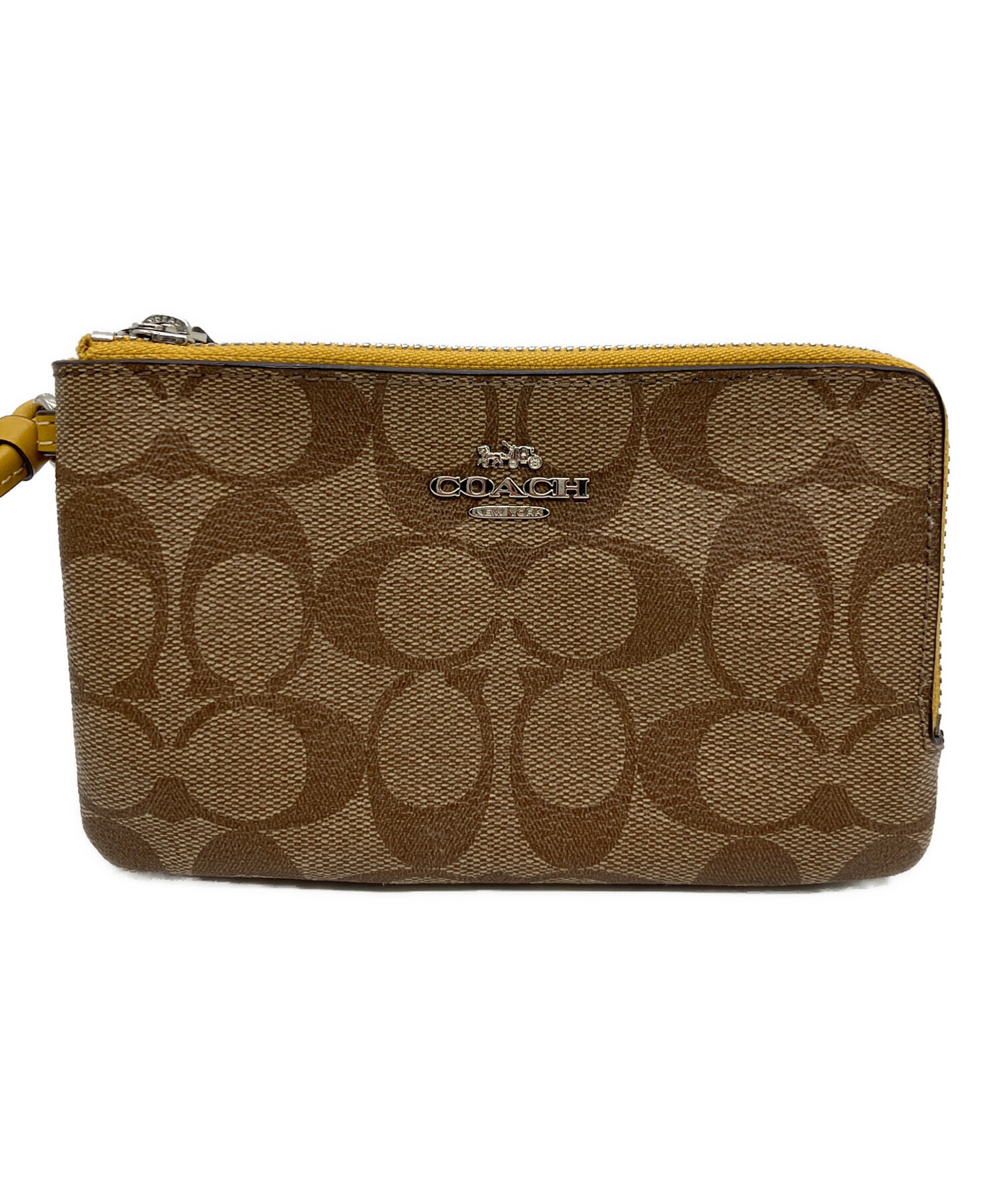 中古・古着通販】COACH (コーチ) ポーチ ベージュ×イエロー｜ブランド