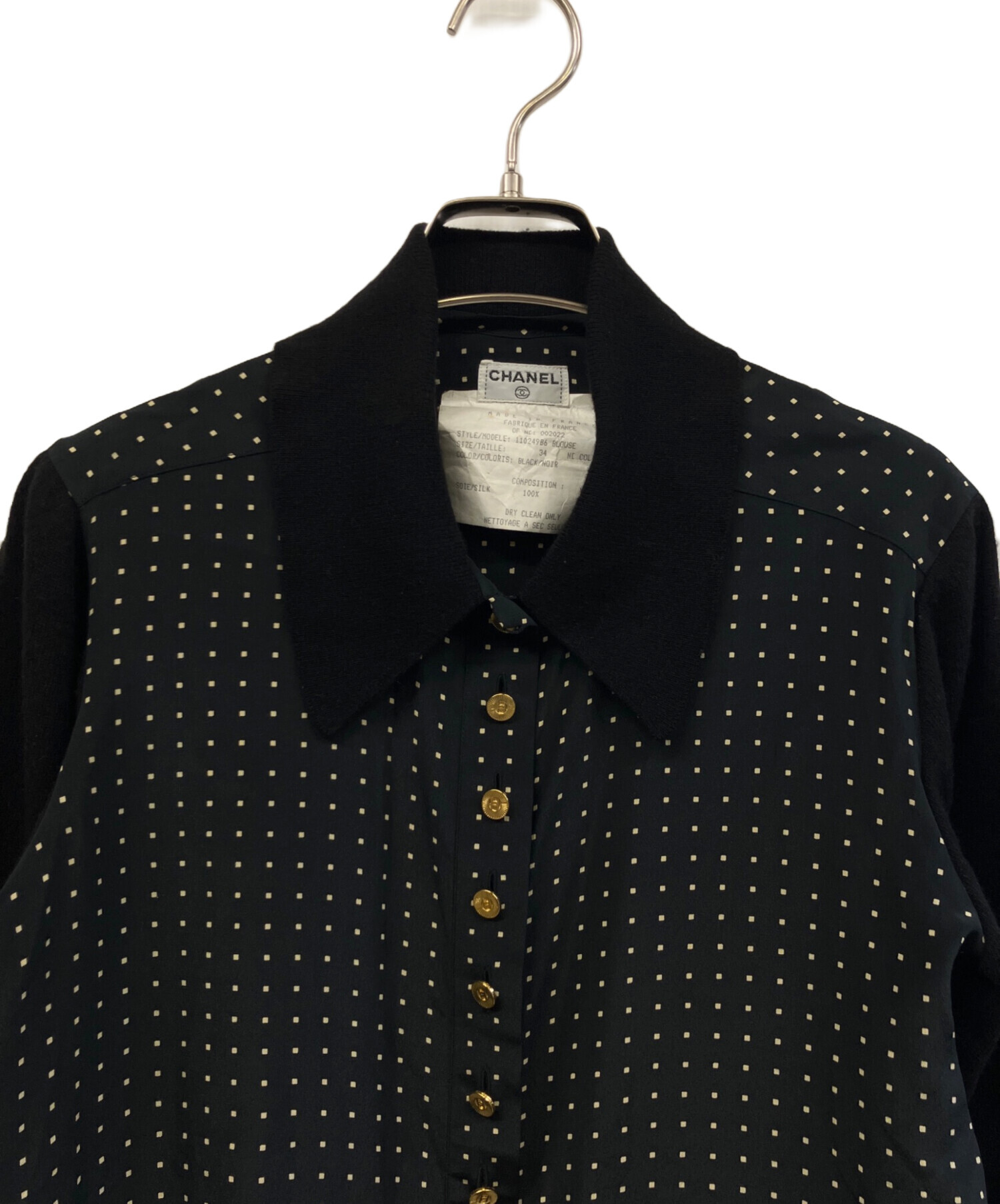 CHANEL BOUTIQUE ブラックシャツ 中古・古着通販】CHANEL (シャネル) 長袖ブラウス ブラック サイズ:34