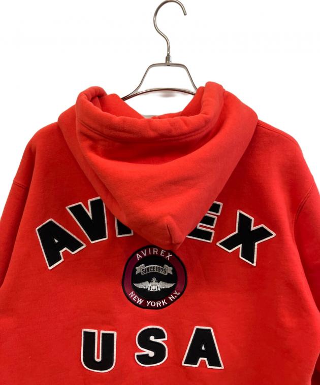 AVIREX アヴィレックス  ビッグロゴ パーカー 秋冬 レッド メンズM 中古・古着通販】AVIREX (アヴィレックス) ジップパーカー レッド