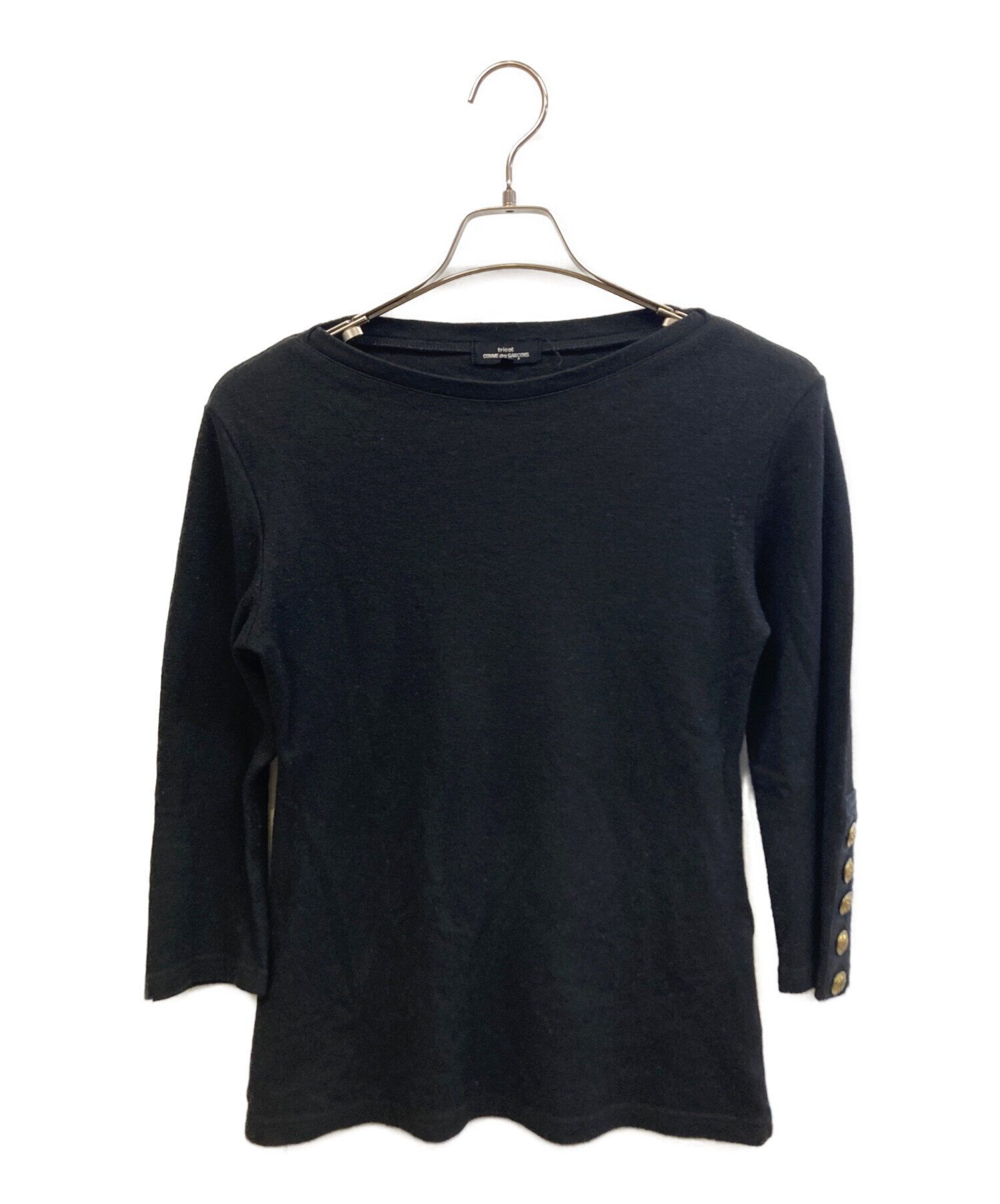 トリココムデギャルソン 長袖カットソー ロンT 花柄 ブラック M コットン 黒 中古・古着通販】tricot COMME des GARCONS (トリココムデギャルソン