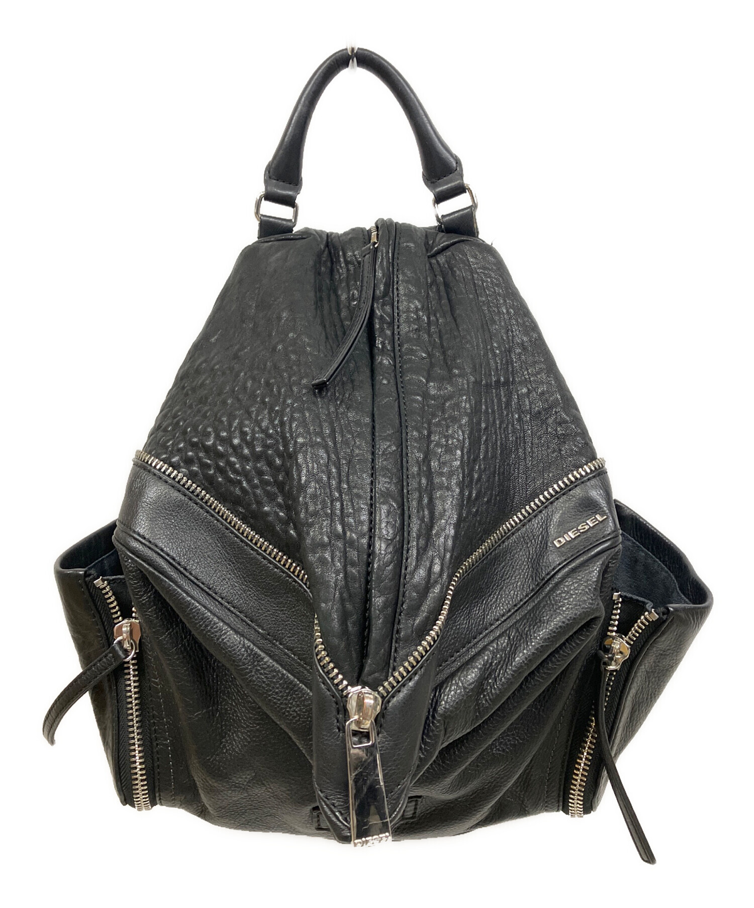 ディーゼルDIESELヴィンテージ調黒レザーバックパック(リュック) モヒカン 中古・古着通販】DIESEL (ディーゼル) レザーセンタージップリュック