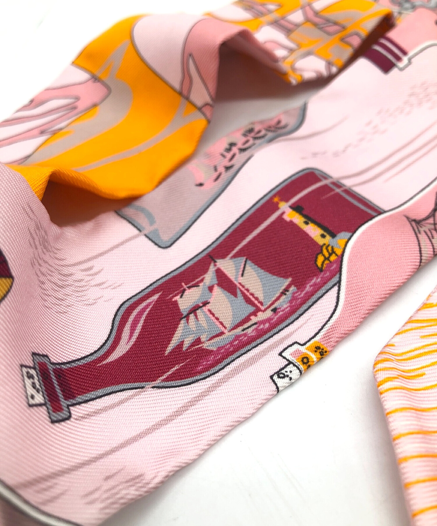 HERMES ツイリー 中古品 エルメス ピンク イエロー パステルカラー 中古・古着通販】HERMES (エルメス) ツイリースカーフ ピンク
