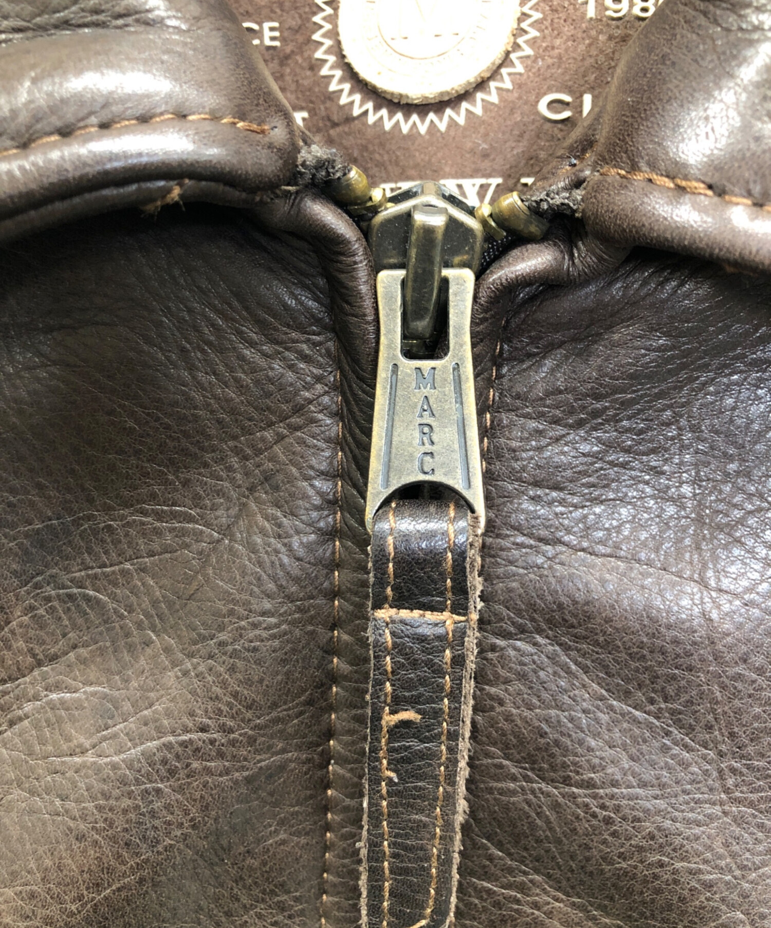 MARC NEW YORK レザージャケット 本革 ブラウン L ユーロ古着 古着 MARC NEW YORK/マークニューヨーク/ ジップアップレザー