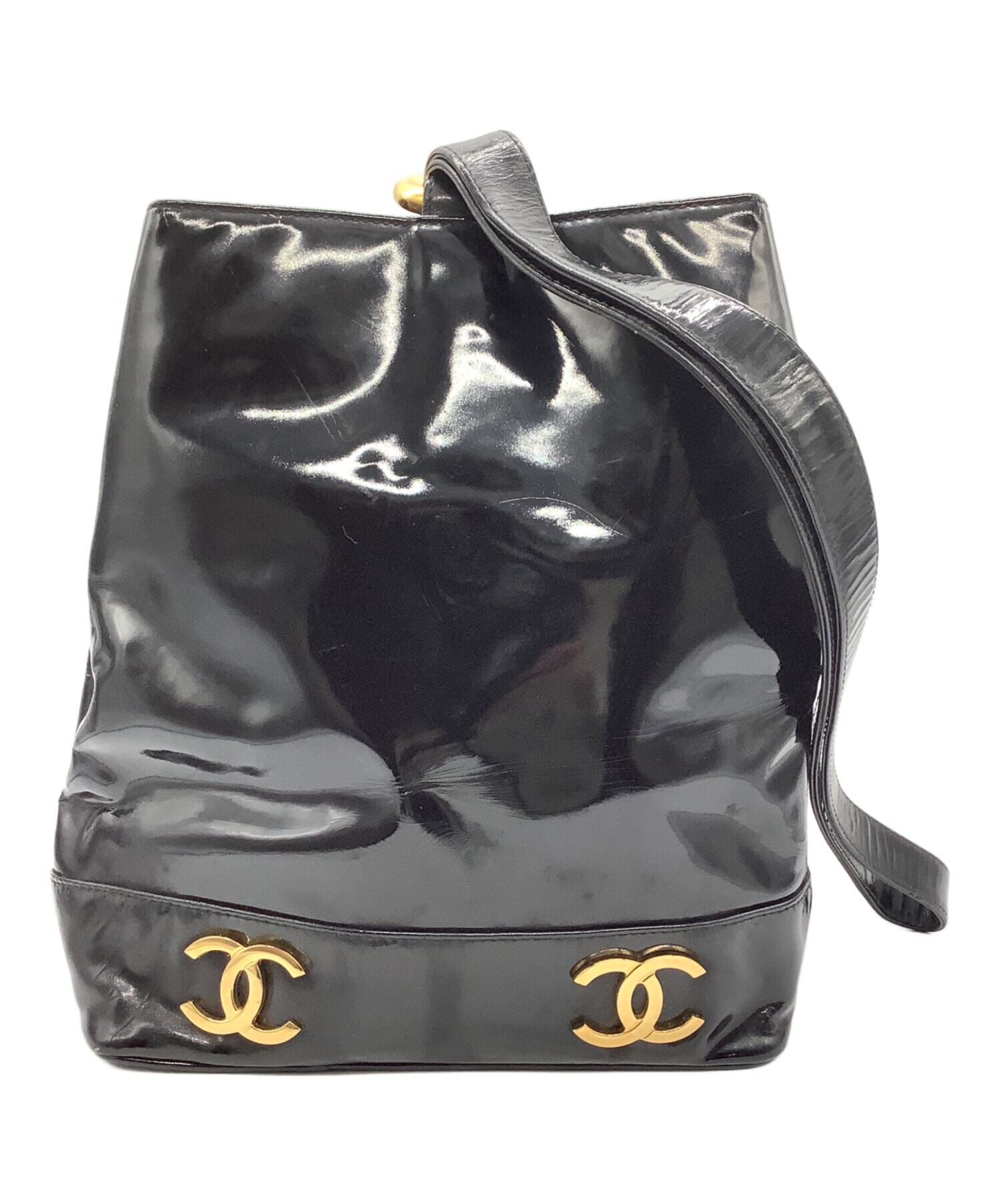 中古・古着通販】CHANEL (シャネル) 巾着ショルダーバッグ ブラック 
