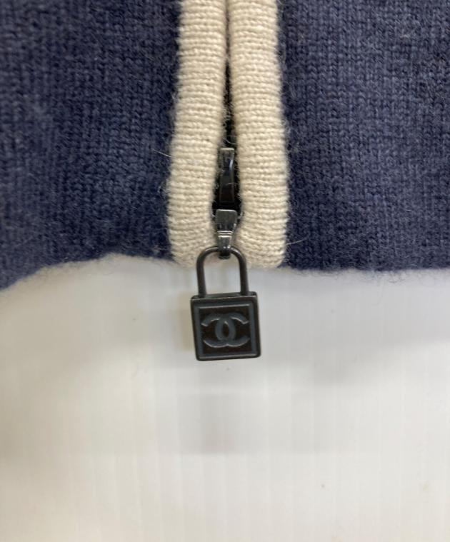 中古・古着通販】CHANEL (シャネル) ニットパーカー ネイビー×ホワイト