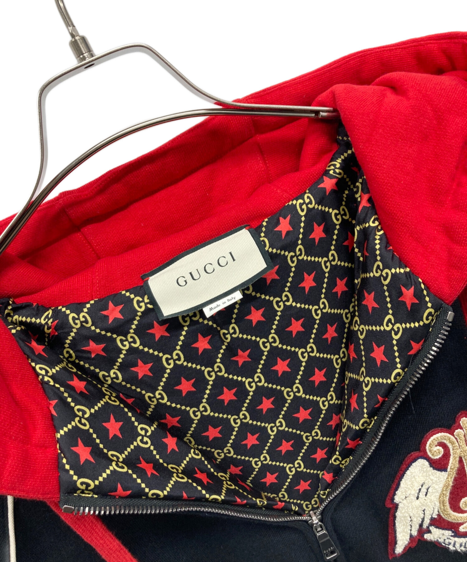 中古・古着通販】GUCCI (グッチ) ジップパーカー スカイブルー×レッド