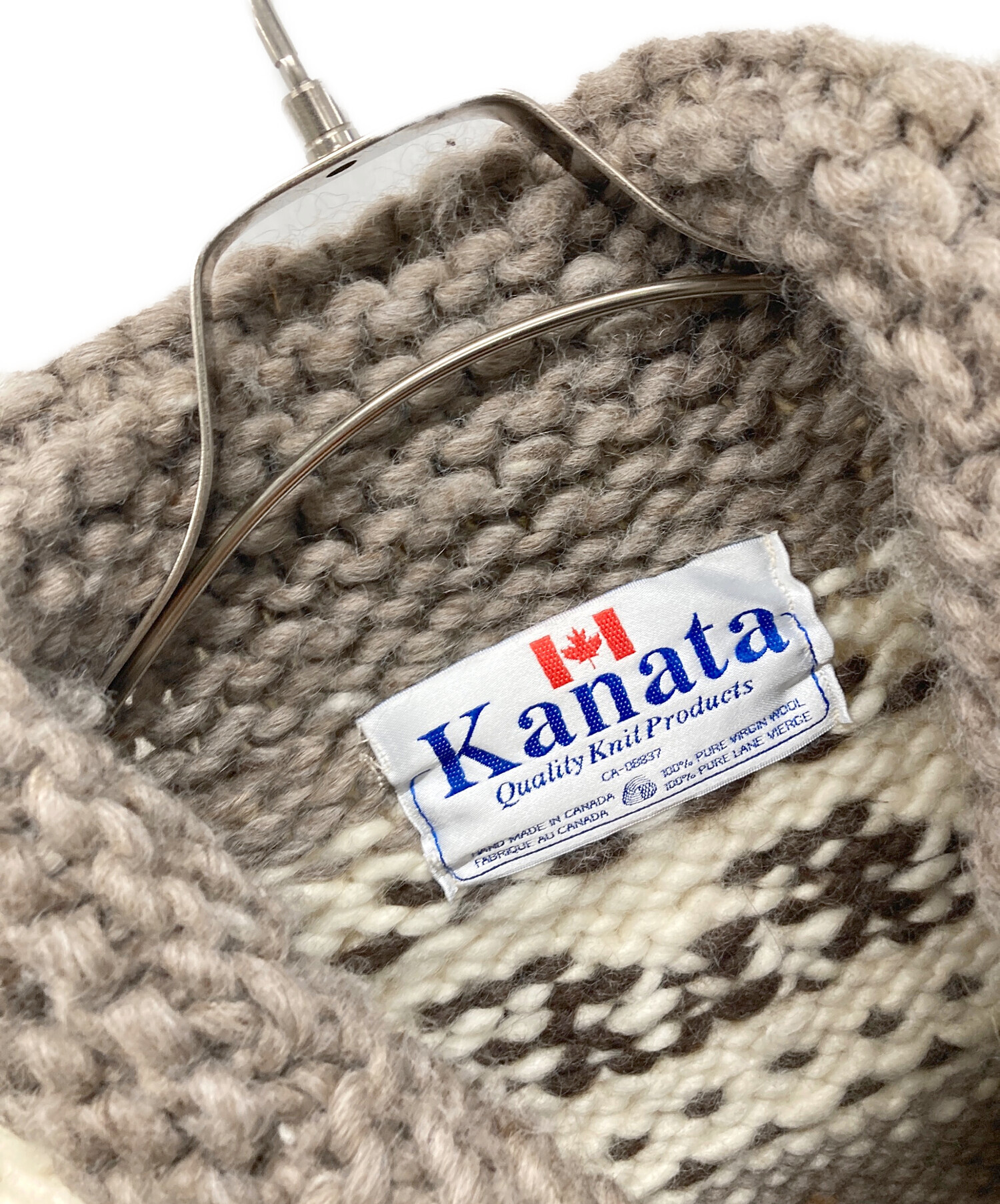 中古・古着通販】KANATA (カナタ) 厚手カーディガン ホワイト×ベージュ