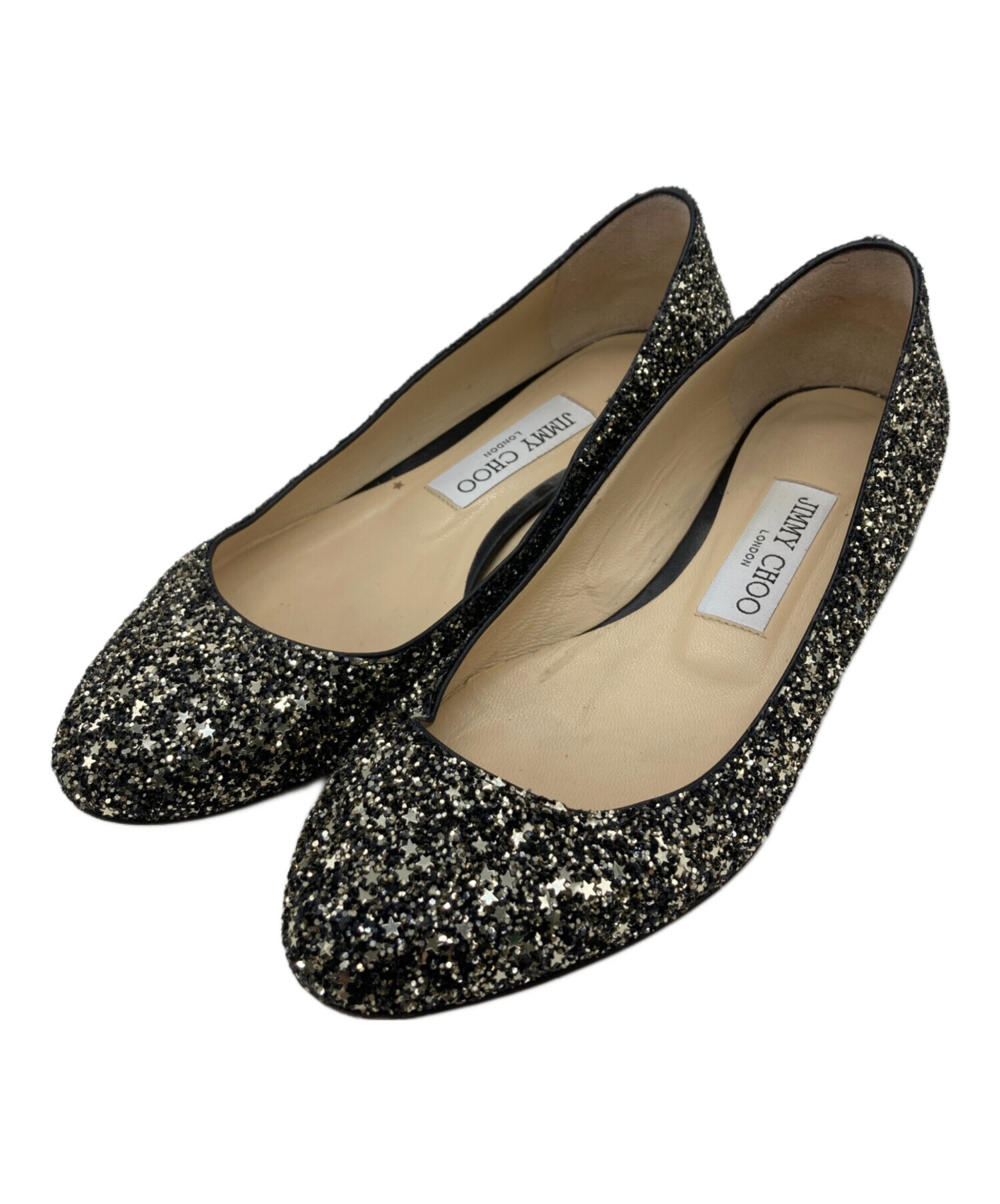 JIMMY CHOO パンプス（ブラック）サイズ：39 1/2 中古・古着通販】JIMMY CHOO (ジミーチュウ) フラットパンプス