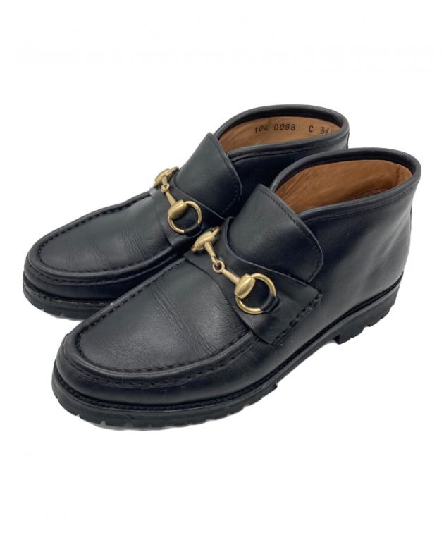 希少・美品【GUCCI 】ホースビット レザー ブーツ ブラック　36/23cm 中古・古着通販】GUCCI (グッチ) ホースビットモカシンブーツ ブラック