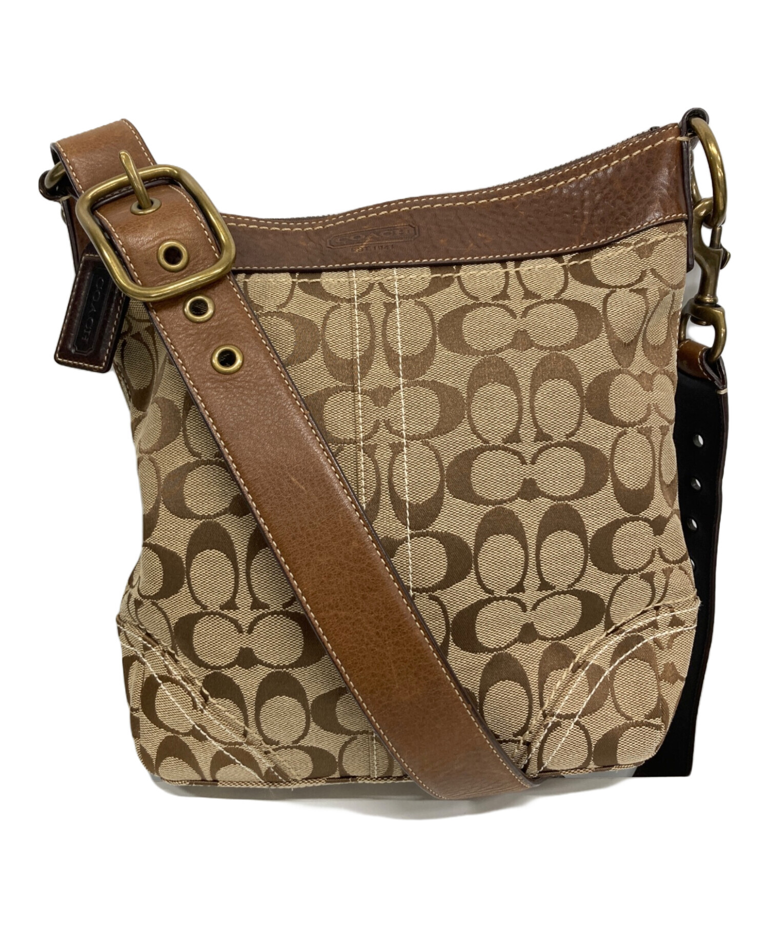 中古・古着通販】COACH (コーチ) ショルダーバッグ ベージュ×ブラウン 中古・古着通販】COACH (コーチ) ショルダーバッグ ベージュ×ブラウン