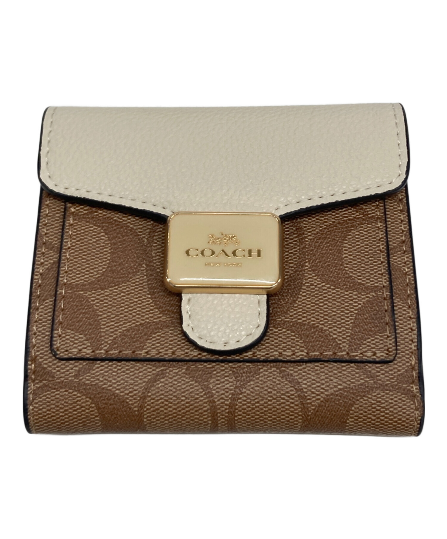 中古・古着通販】COACH (コーチ) 3つ折り財布 ブラウン×ホワイト