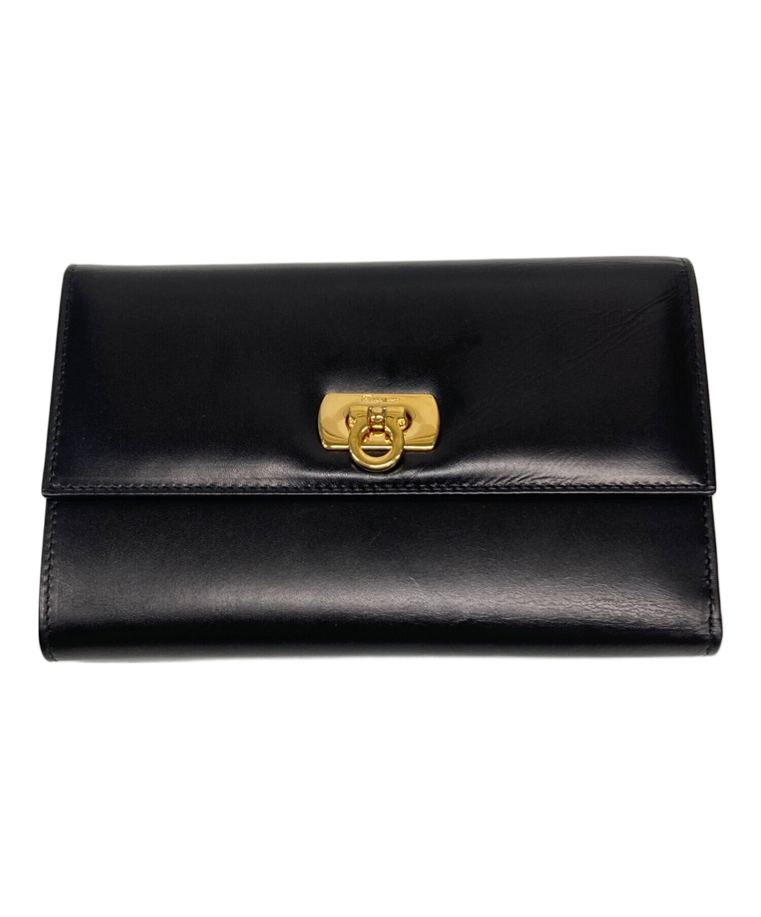 新品同様 サルヴァトーレフェラガモ レザー ブラック 長財布 三つ折り財布 黒 1059【中古】Salvatore Ferragamo サルヴァトーレ フェラガモ Salvatore Ferragamo ラウンドファスナー