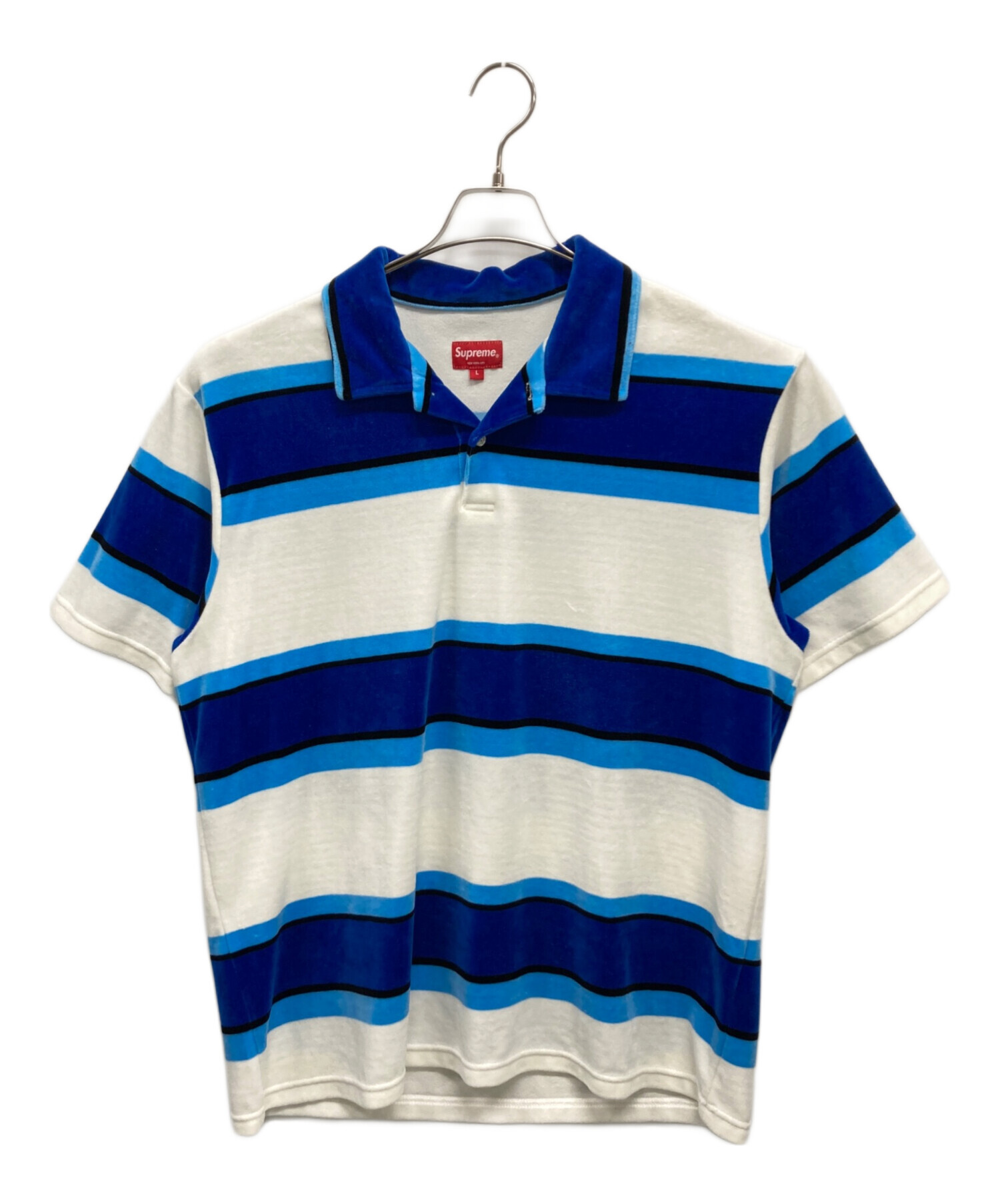 中古・古着通販】SUPREME (シュプリーム) Stripe velour polo ブルー 