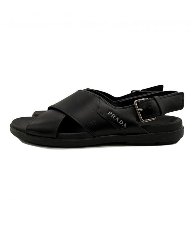 PRADA レザー　サンダル 中古・古着通販】PRADA (プラダ) レザーサンダル ブラック サイズ:SIZE