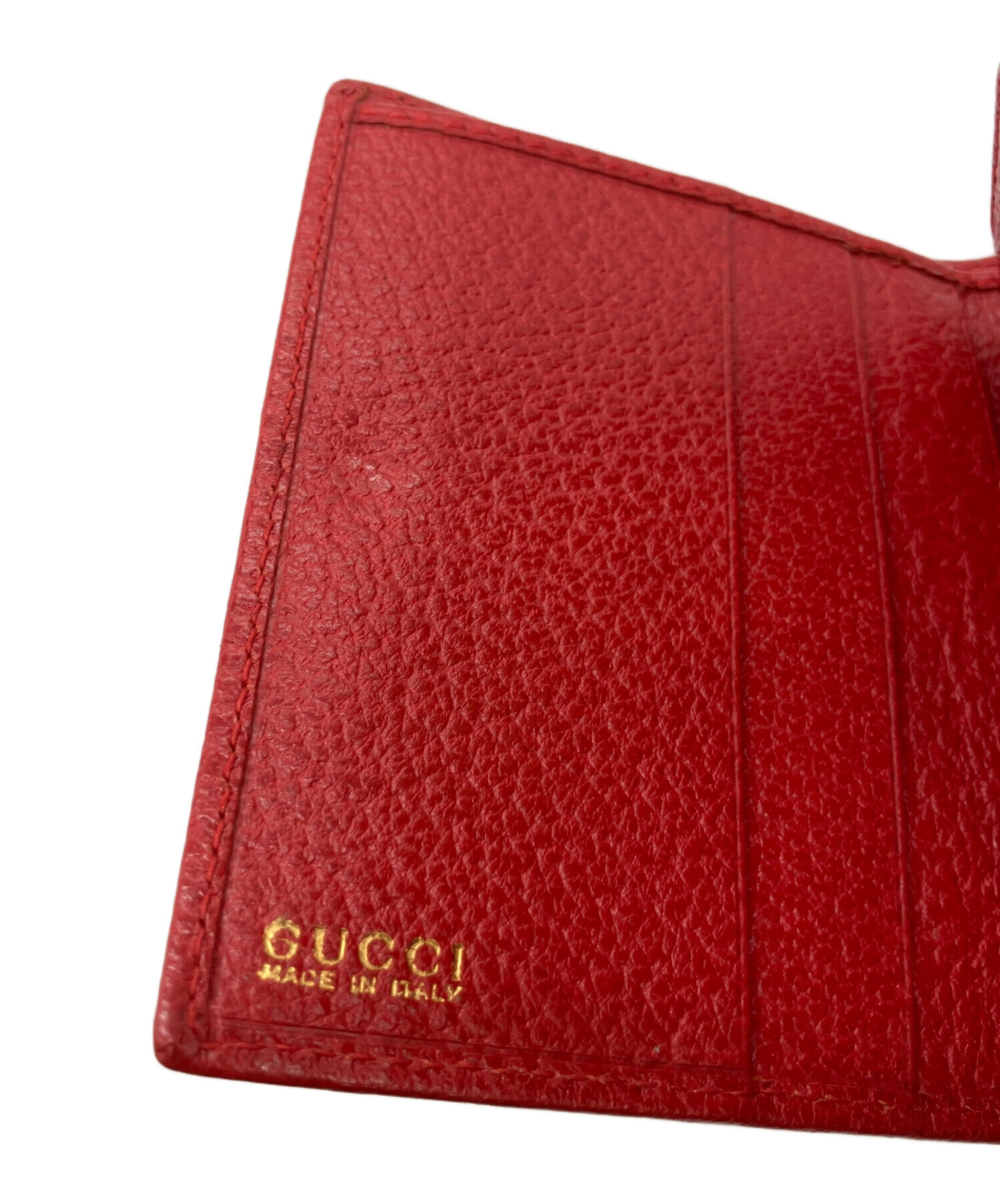 GUCCI レッド 二つ折り財布 ゴールド金具 中古・古着通販】GUCCI (グッチ) 2つ折り財布 レッド｜ブランド・古着