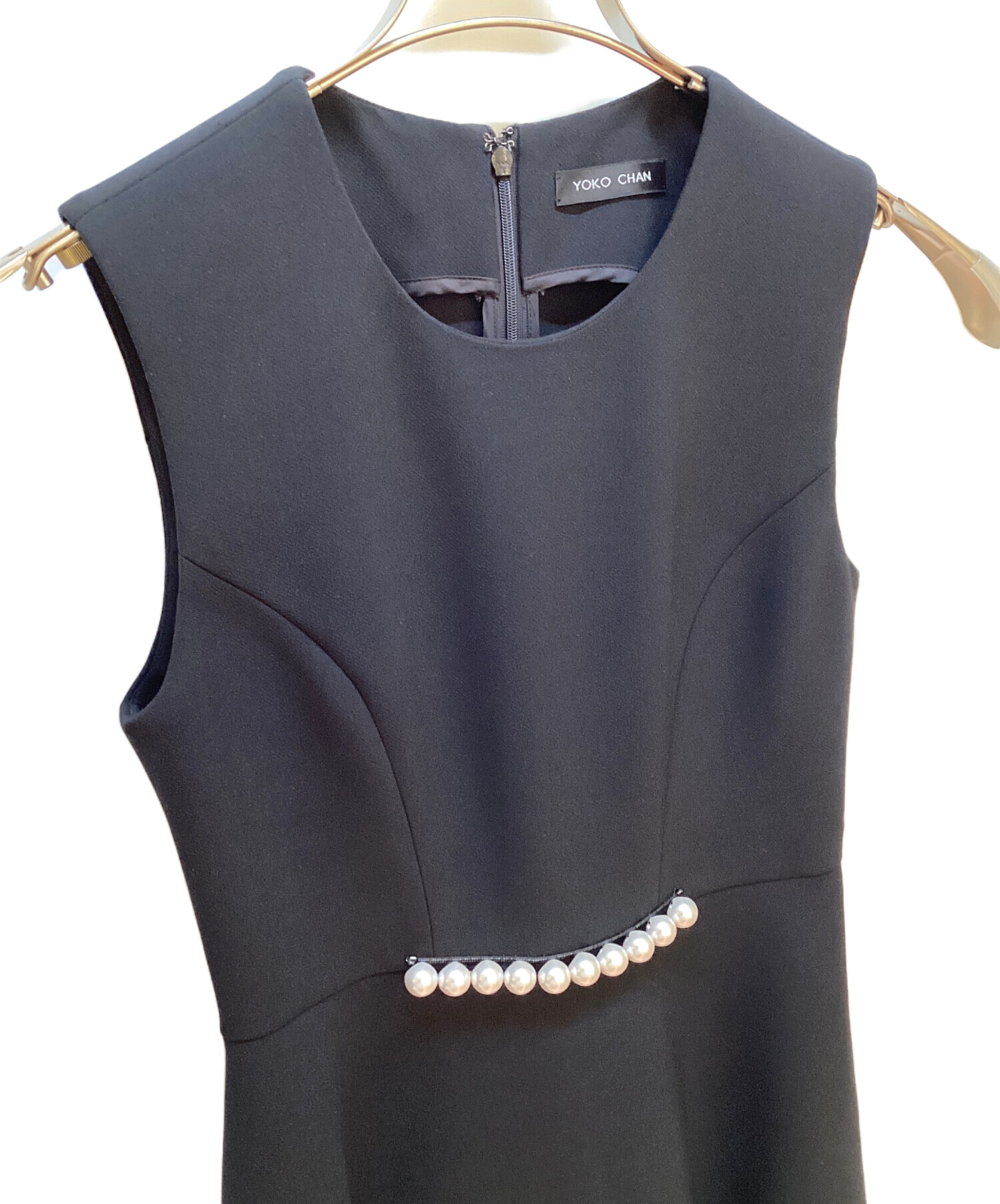 トップ YOKO CHANヨーコチャンパール付ノースリーブワンピース38 美品