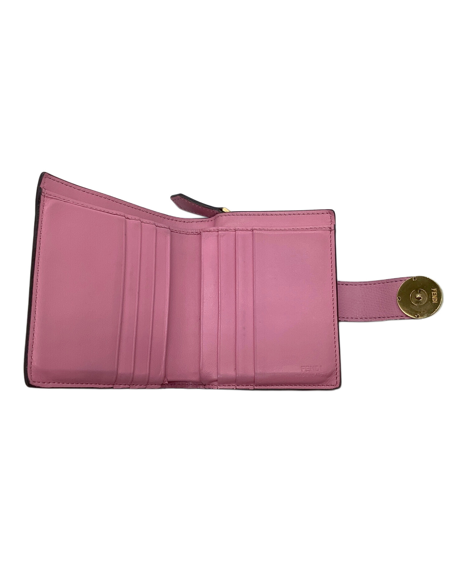 FENDI 二つ折り財布 ピンク 中古・古着通販】FENDI (フェンディ) 2つ折り財布 ブラック×ピンク