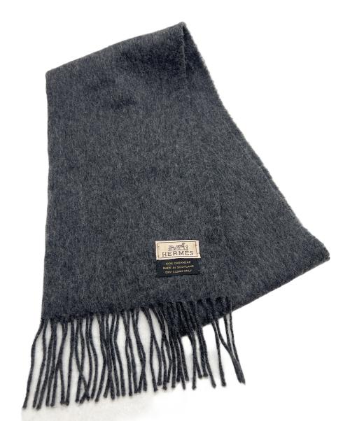 【クリーニング済】HERMES カシミヤ マフラー ブラック グレー エルメス カシミヤマフラー レクトヴェルソ ブラック/フランネルグレー