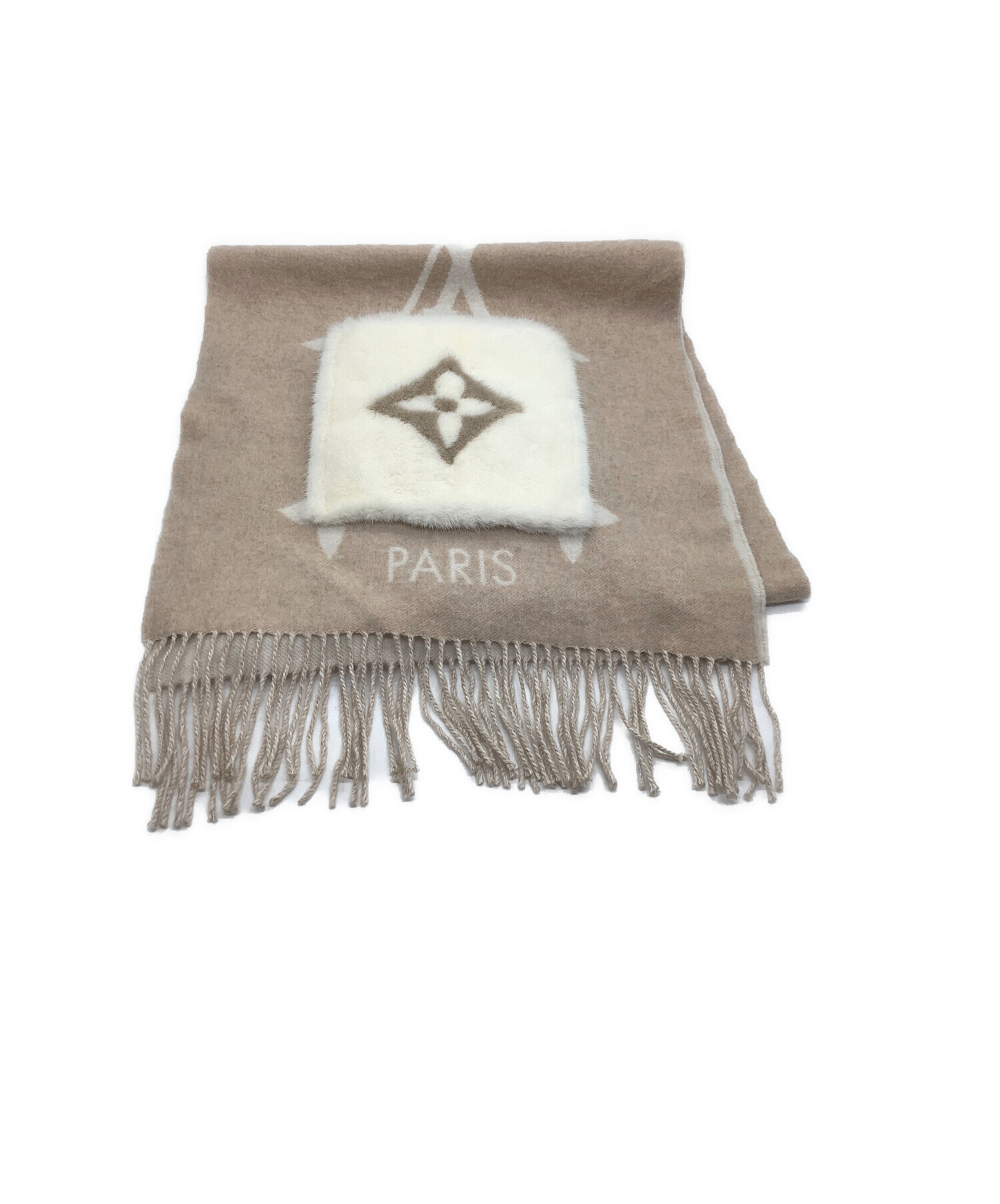 LOUIS VUITTON カシミヤ マフラー ネービー/ベージュ 中古・古着通販】LOUIS VUITTON (ルイ ヴィトン) カシミヤマフラー