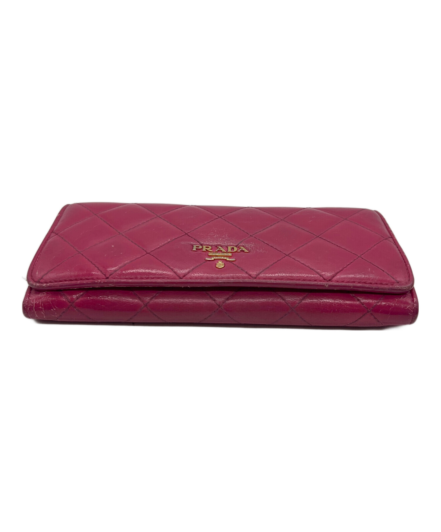 【中古】PRADA プラダ　財布 限定カラー　ピンク　箱有り 中古・古着通販】PRADA (プラダ) 3つ折り財布 ピンク｜ブランド・古着