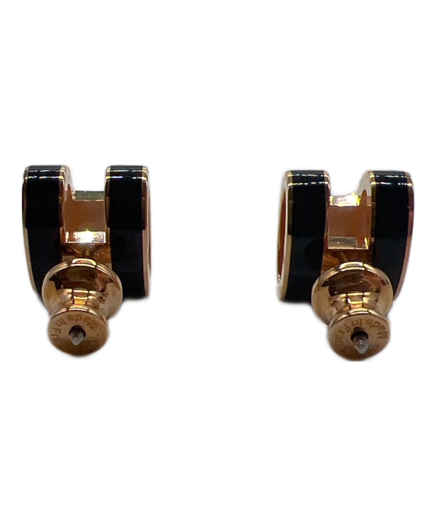 中古・古着通販】HERMES (エルメス) ピアス ブラック×ゴールド