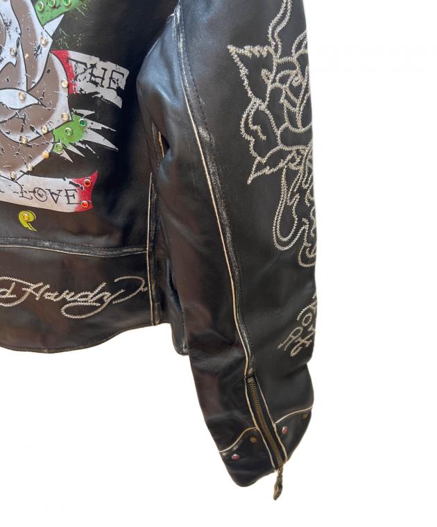 ED HARDY　エドハーディー　 合皮ジャケット Mサイズ　黒　KJ132 ED HARDY エドハーディー 合皮ジャケット Mサイズ 黒 KJ132