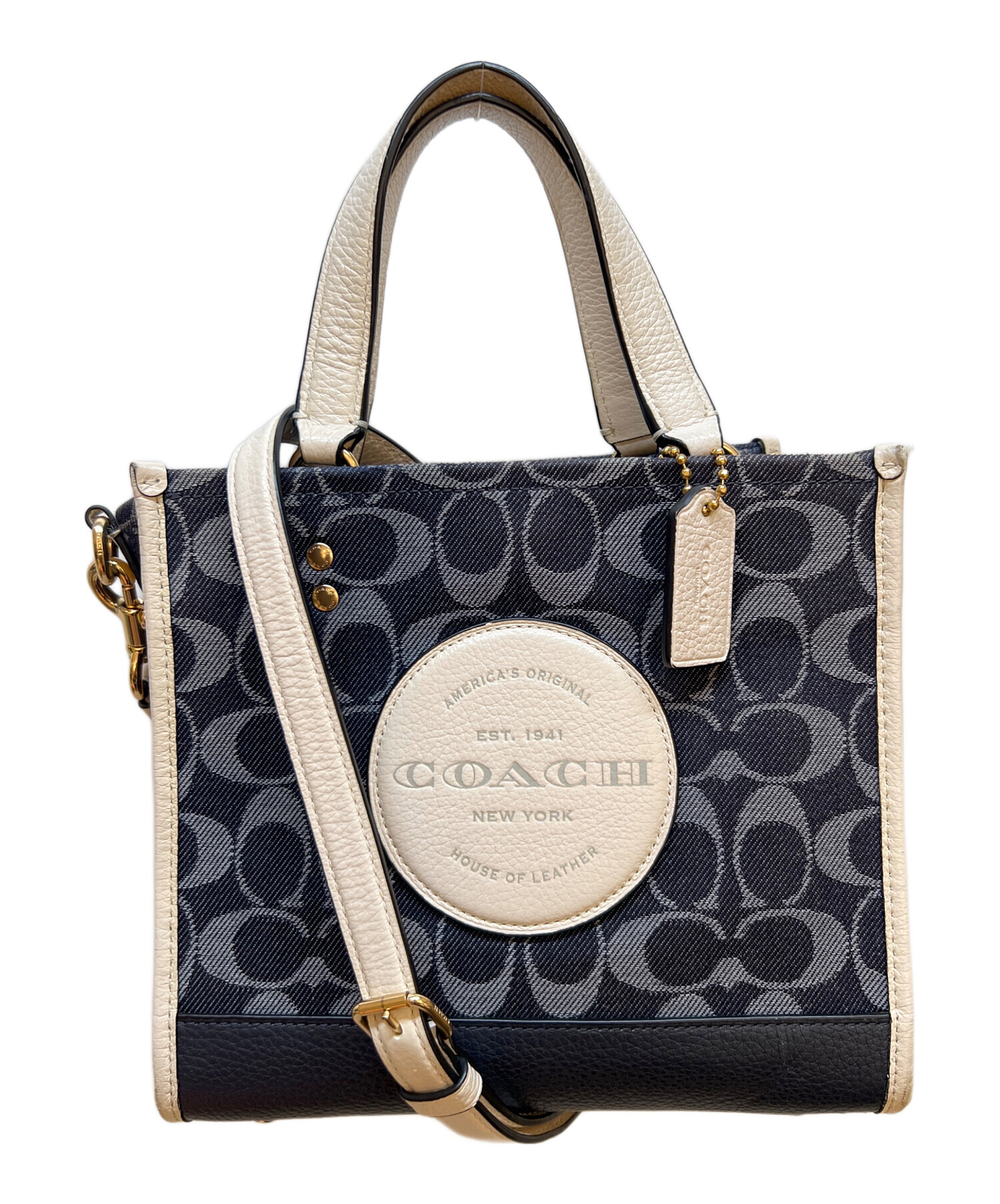 中古・古着通販】COACH (コーチ) 2WAYバッグ ネイビー×ベージュ 