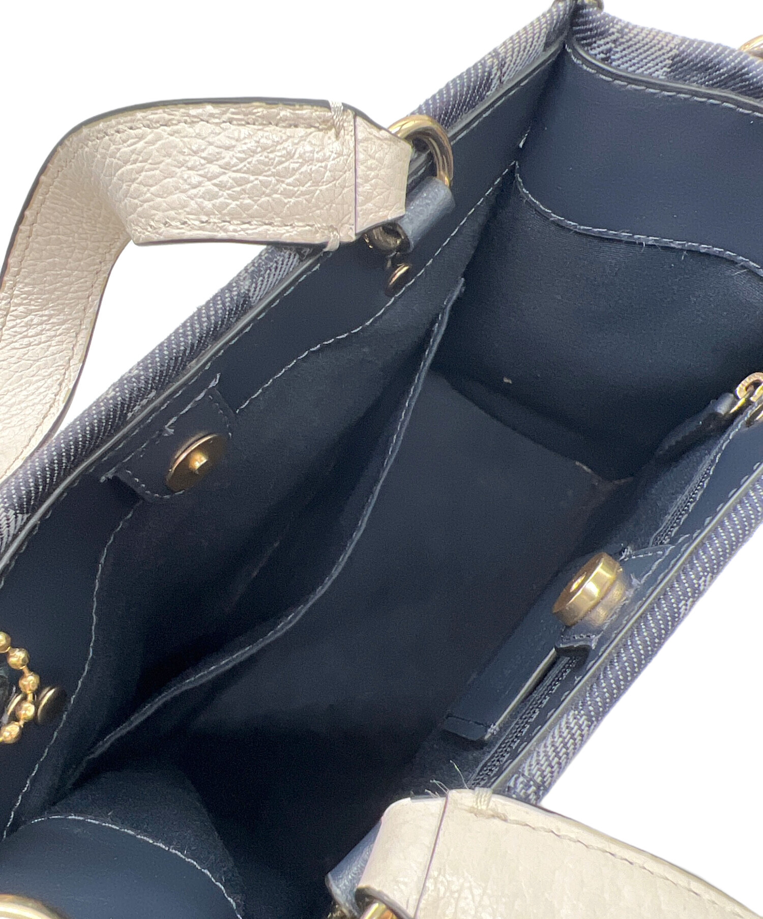中古・古着通販】COACH (コーチ) 2WAYバッグ ネイビー×ベージュ 