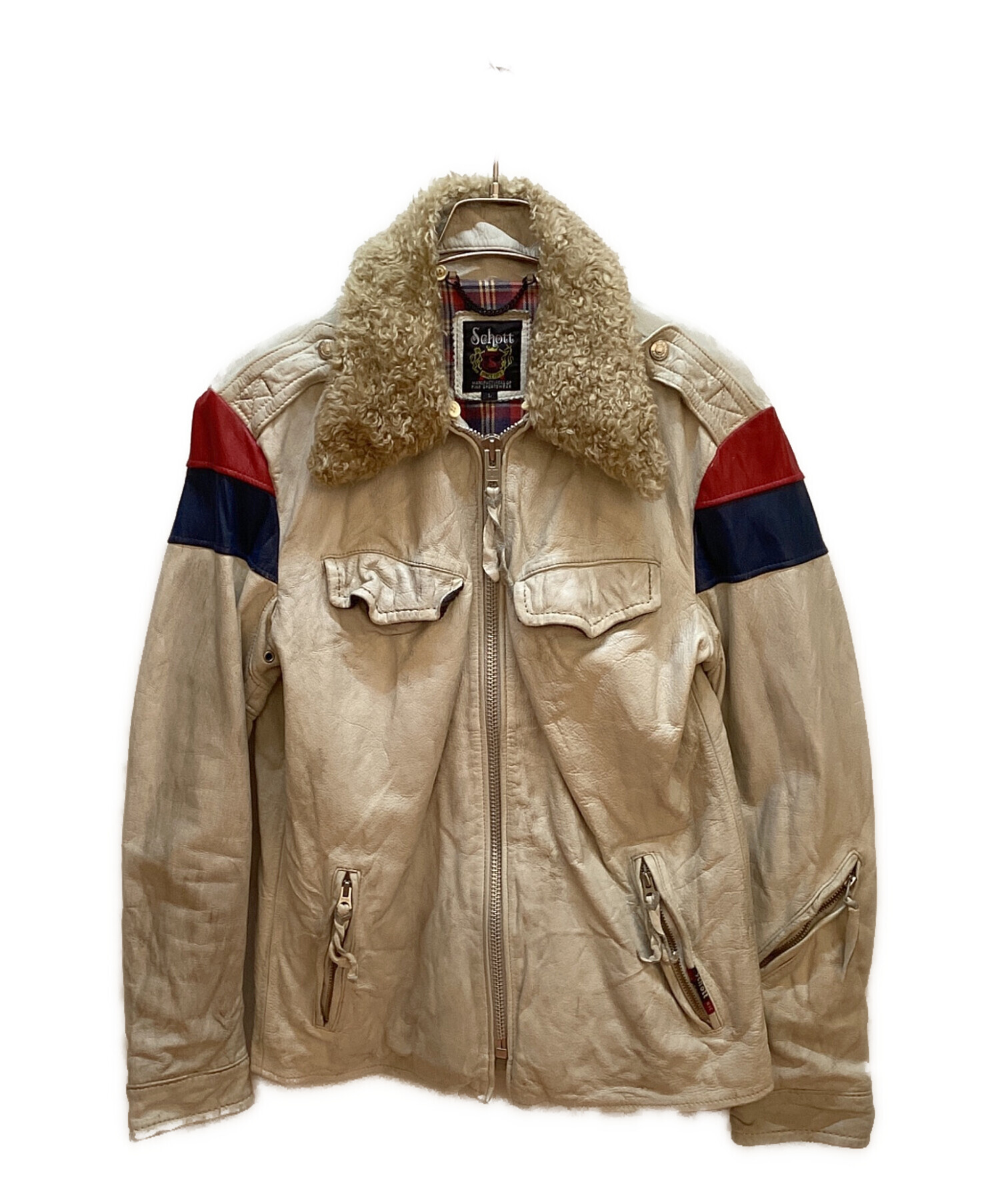 Schott ベージュレザージャケット 中古・古着通販】Schott (ショット) カウレザージャケット ベージュ